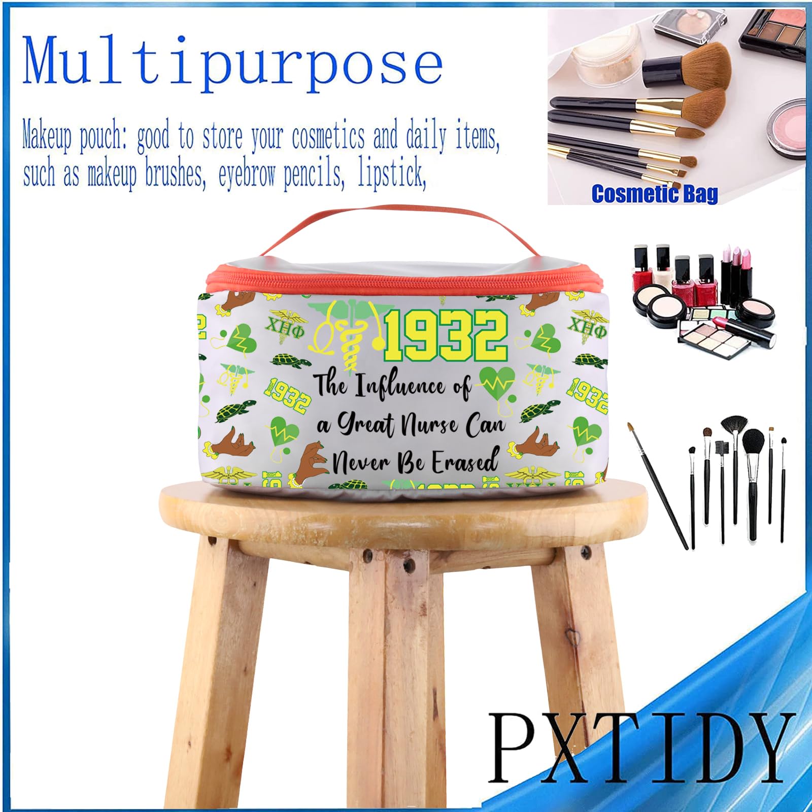 Chi Eta Nursing Sorority Gift for Nurses - Premium Makeup Organizer Bag | Perfect Nurse Sorority Paraphernalia & Chi Eta Nurse Day Present | Great for Clinicals, Travel, and Daily Cosmetics Storage