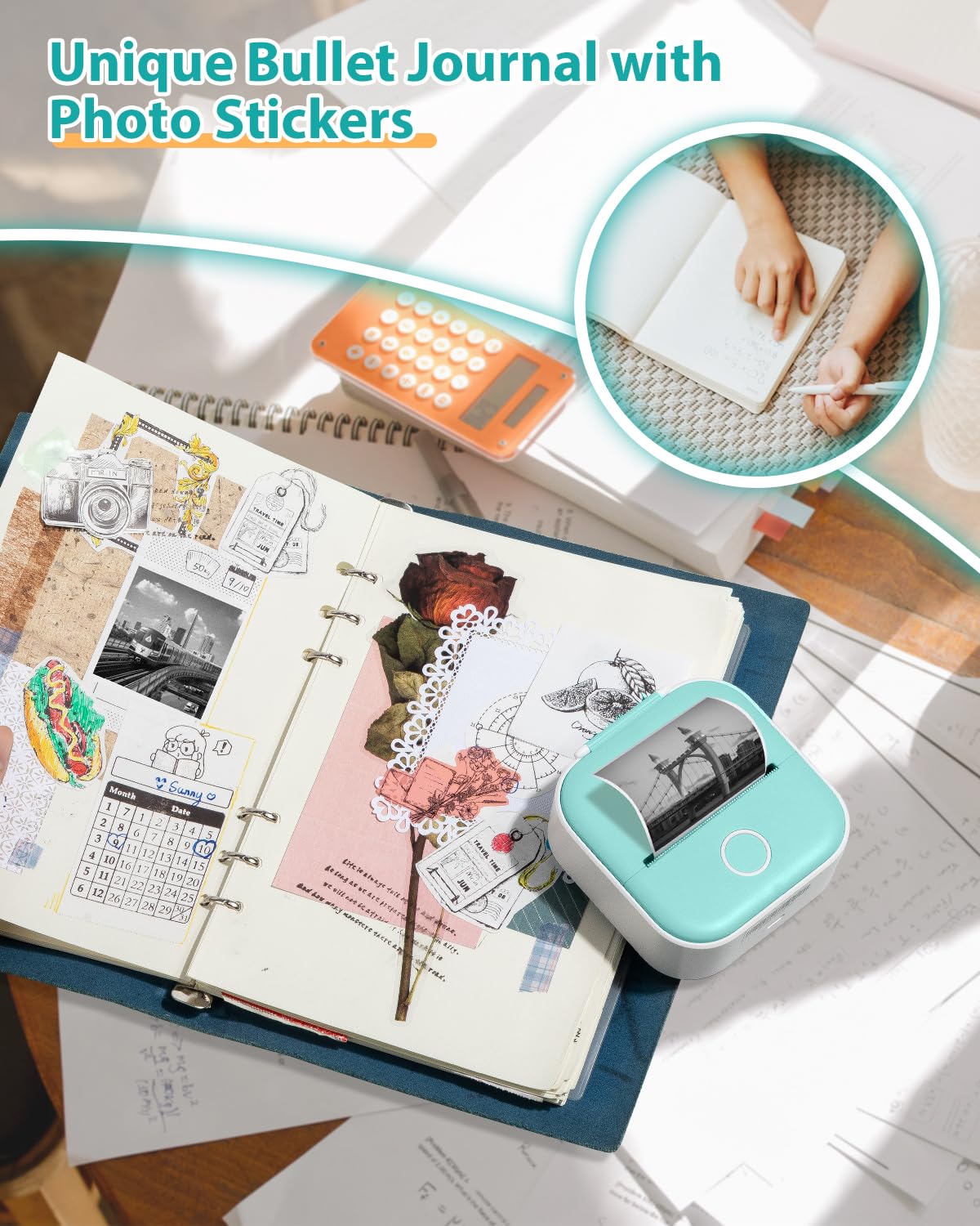 COLORWING T02 Wireless Thermal Sticker Printer with 3 Rolls Sticker Paper - Bluetooth Inkless Label Maker for Scrapbooking, Journaling, Bullet Journal & DIY Crafts - Compatible with Android iOS - Green | Perfect for Home Office, School Projects & Creative Gift Making