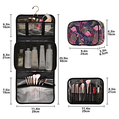 3-Piece Tropical Pink Flamingo & Palm Leaf Hanging Toiletry Bag Set - Clear Travel Makeup Organizer for Women, Waterproof Portable Cosmetic Case - Perfect for Vacation, Gym, Camping & Beach Trips