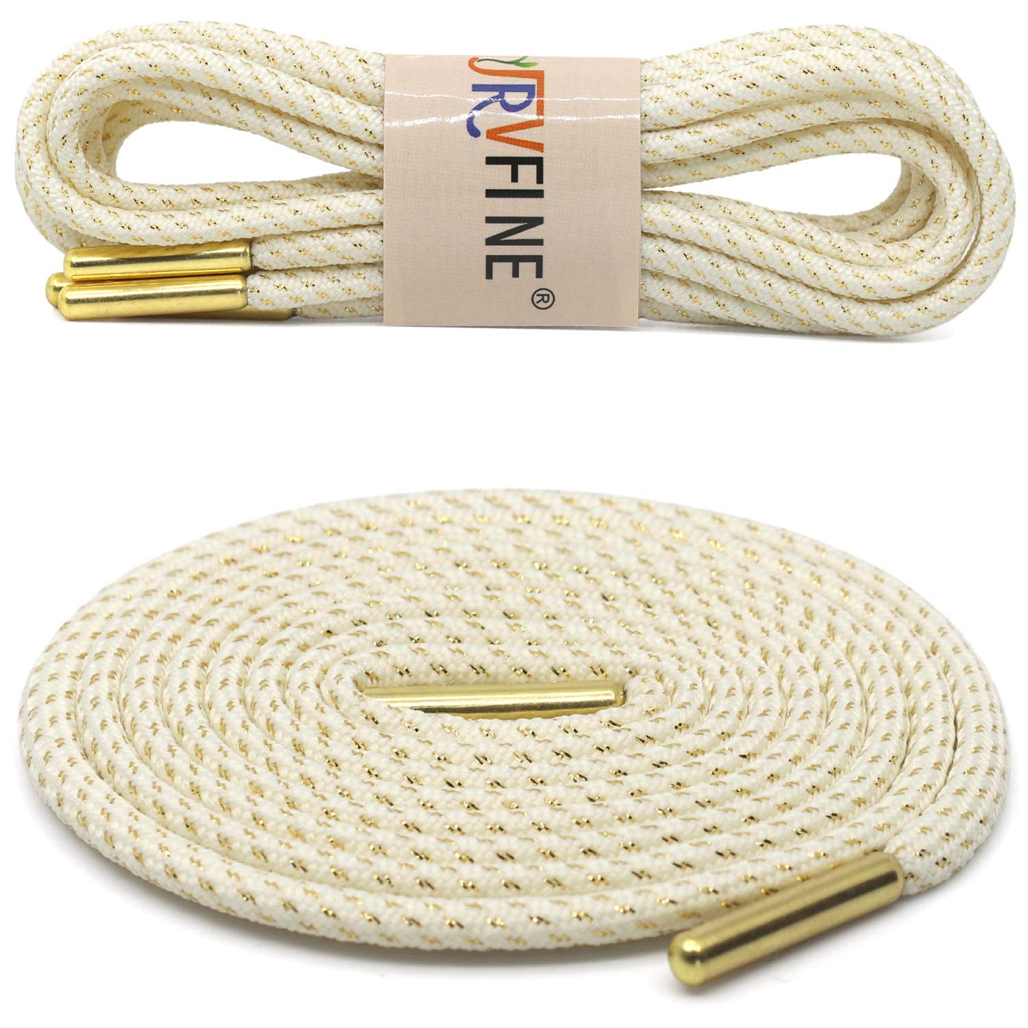 Premium Metallic Gold Silk Shoelaces for Basketball Shoes - Round Braided Laces with Metal Tips - Durable & Stylish for Sports & Fashion Sneakers