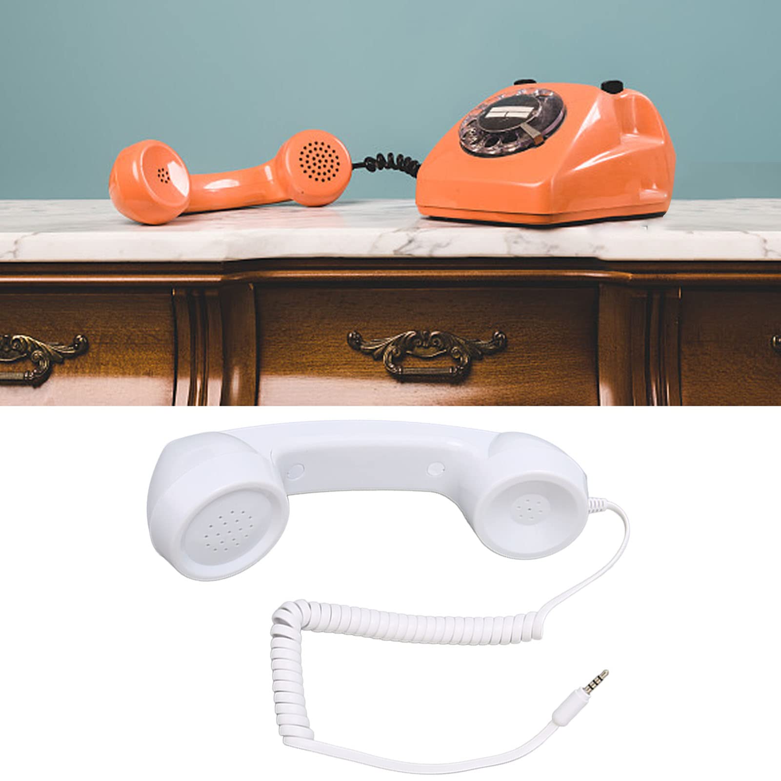 Vintage Retro 3.5mm Wired Telephone Handset - Classic Style Cell Phone Mic & Receiver for iPhone, Android Smartphones, Computers - Perfect for Podcasting, Gaming, Streaming & Office Calls (White)