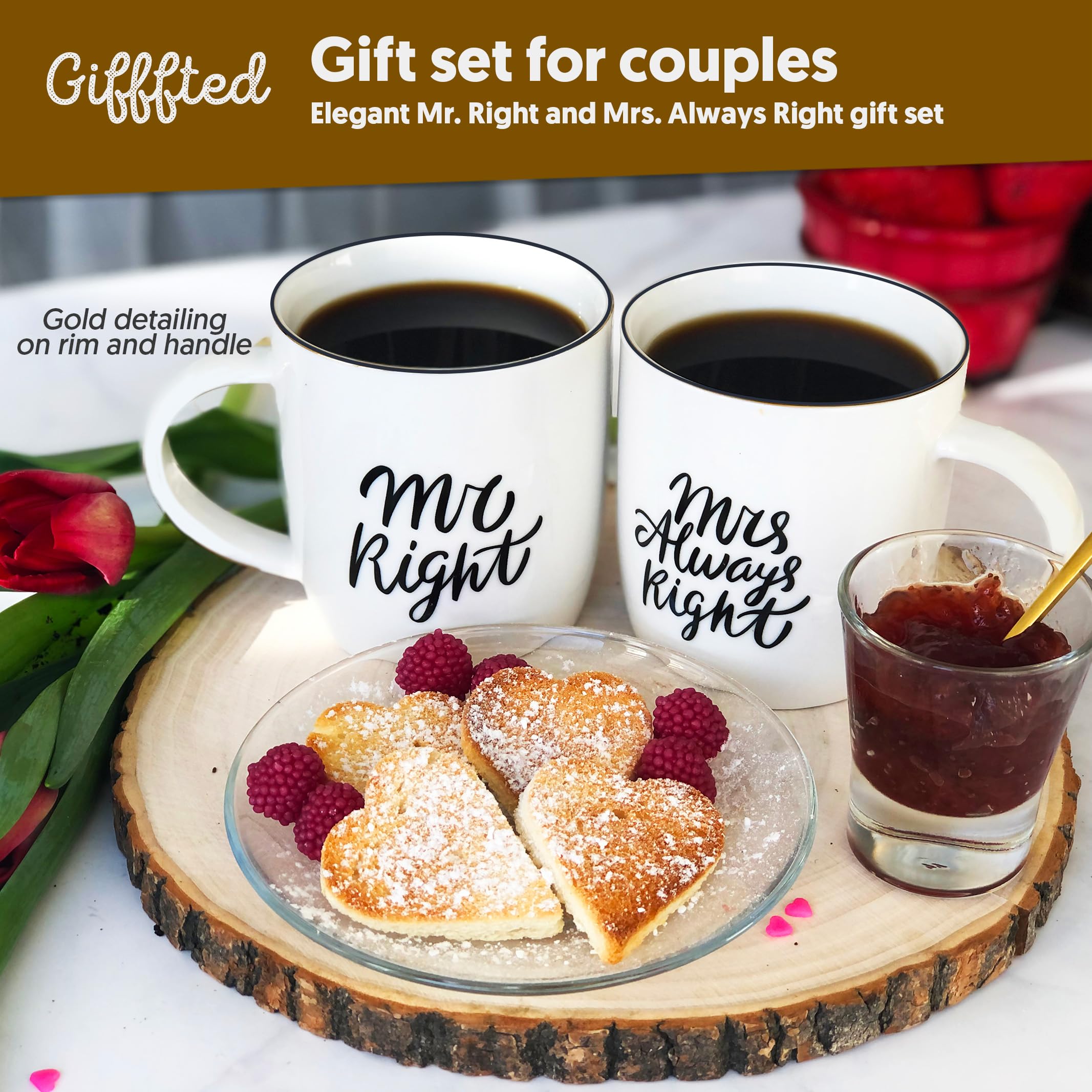 His and Hers Coffee Mugs Gift Set - Mr Right & Mrs Always Right Couple Mugs for Wedding, Anniversary, Engagement - Perfect for Newlyweds, Parents, Christmas Gifts - Romantic Gift for Couples, Husband & Wife - Ideal for Morning Coffee, Date Nights & Anniversary Celebrations