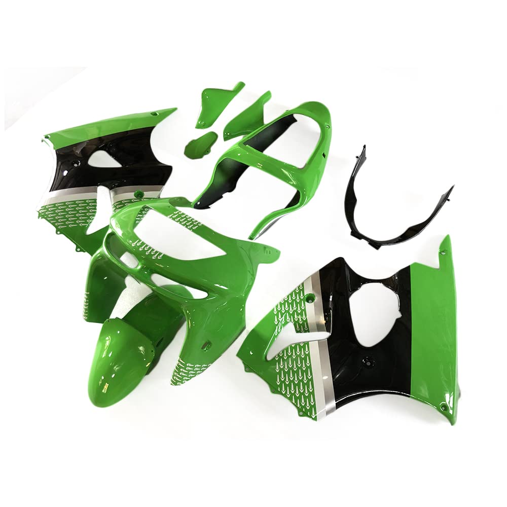 FLPRO Motorcycle Full Fairing Kit for Kawasaki ZX-6R 636 (1998-1999) | ABS Plastic Bodywork | Glossy Green Black Edition | Perfect for Racing & Street Riding