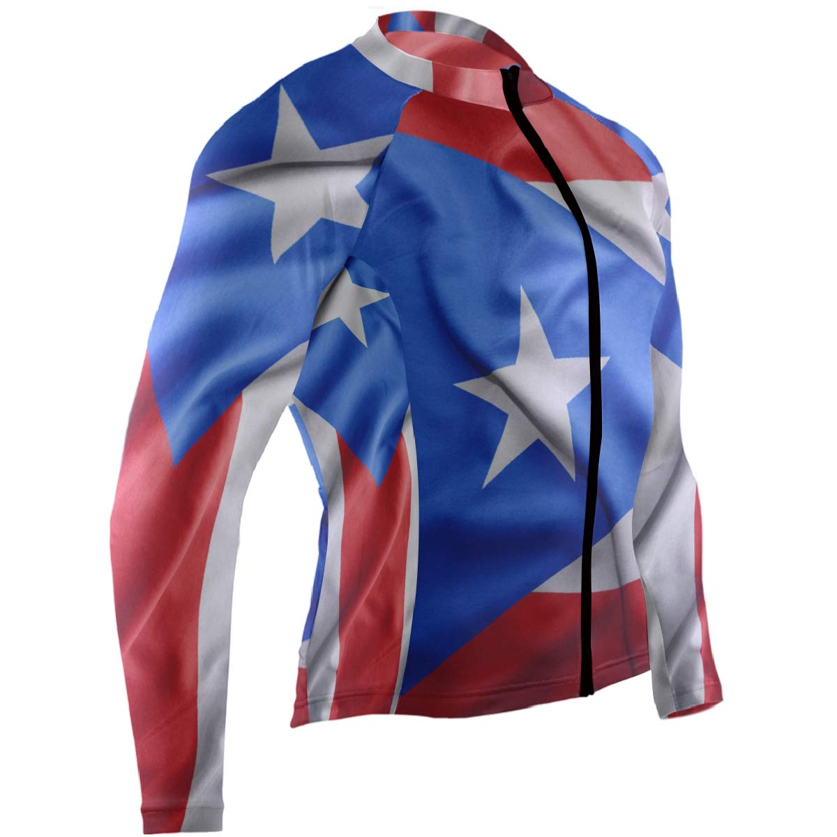 Puerto Rico Flag Men's Cycling Jersey - Long Sleeve Bike Jacket for Road & Mountain Biking - Breathable Performance Shirt for Cycling Enthusiasts & National Pride Supporters