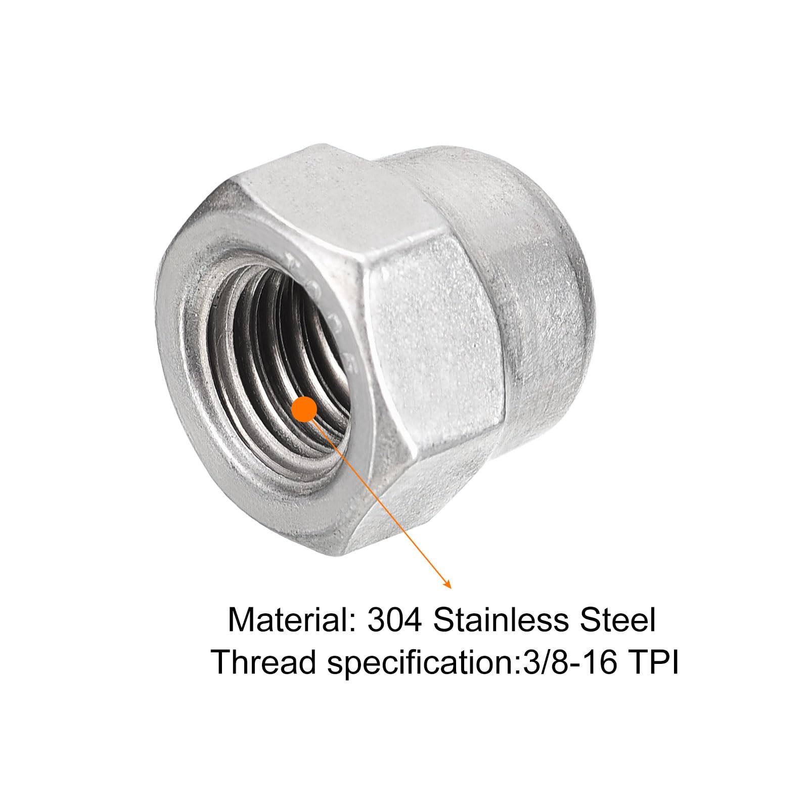 uxcell 50pcs 3/8-16 Acorn Cap Nuts, 304 Stainless Steel Hex Dome Head Nuts for Fasteners - Silver | Durable Hardware for Automotive, Furniture & DIY Projects