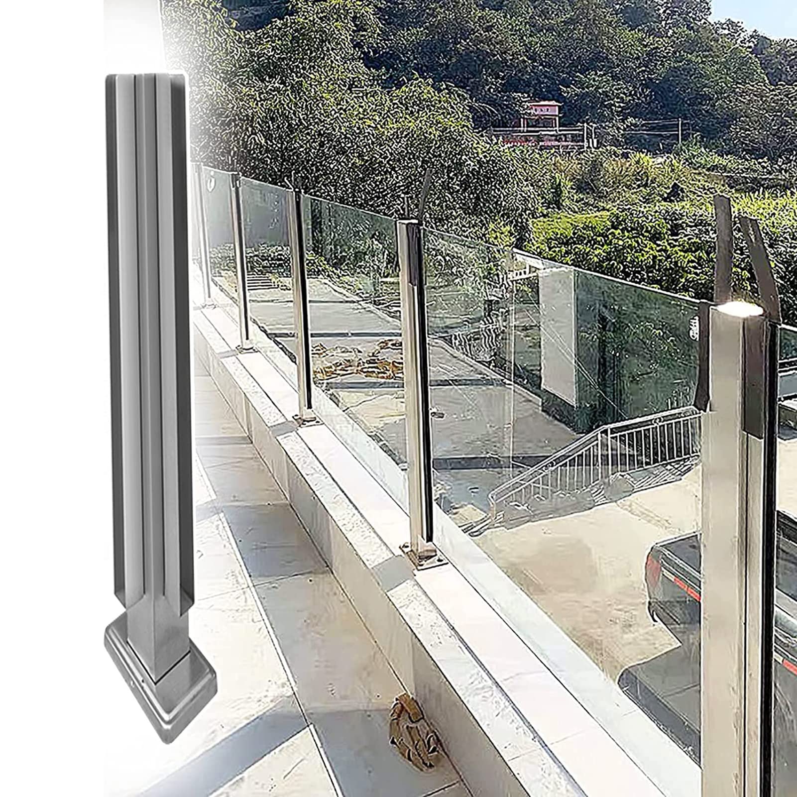 304 Stainless Steel Glass Balustrade Railing System - Patio Deck Fence Post with Fittings, Windproof Square Handrail for Garden, Stair & Commercial Use | Durable Indoor/Outdoor Glass Railing Solution for Home & Business