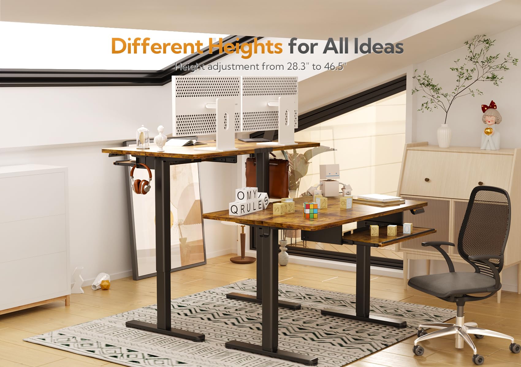 Claiks Adjustable Height Standing Desk with Keyboard Tray - 48 Inch Rustic Brown Home Office Desk for Computer Workstation | Perfect for Ergonomic Workspace & Small Office Setup