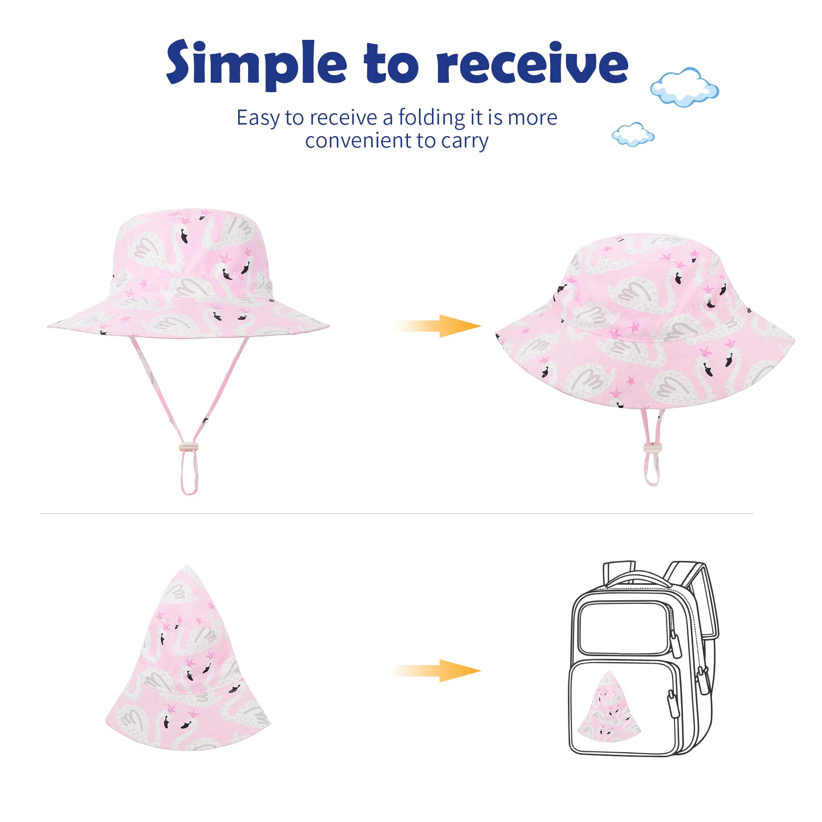 UPF 50+ Baby Sun Hat with Wide Brim - Toddler Bucket Hat for Boys & Girls - Summer Beach Hat for Outdoor Play, Swimming, Park & Travel Protection