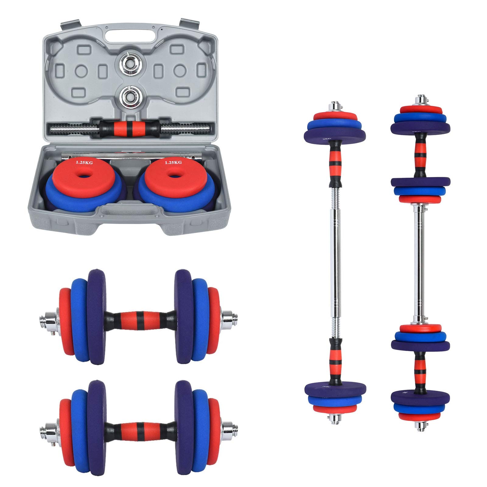 Qianglin 66 Lbs Adjustable Olympic Dumbbell Set with Connecting Rod & Carry Box - Free Weights for Home Gym, Strength Training - Perfect for Men & Women Bodybuilding, CrossFit, and Full-Body Workouts at Home