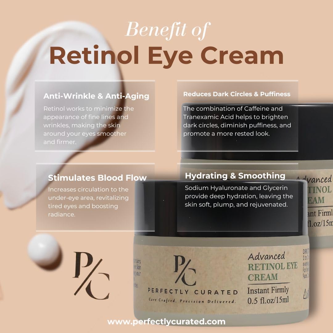 Best Retinol Eye Cream for Wrinkles, Dark Circles & Puffiness - Anti-Aging Treatment with Caffeine & Peptides to Brighten & Firm Skin - 15ml Dark Circle Remover for Women & Men - Perfect for Night Routine & Travel