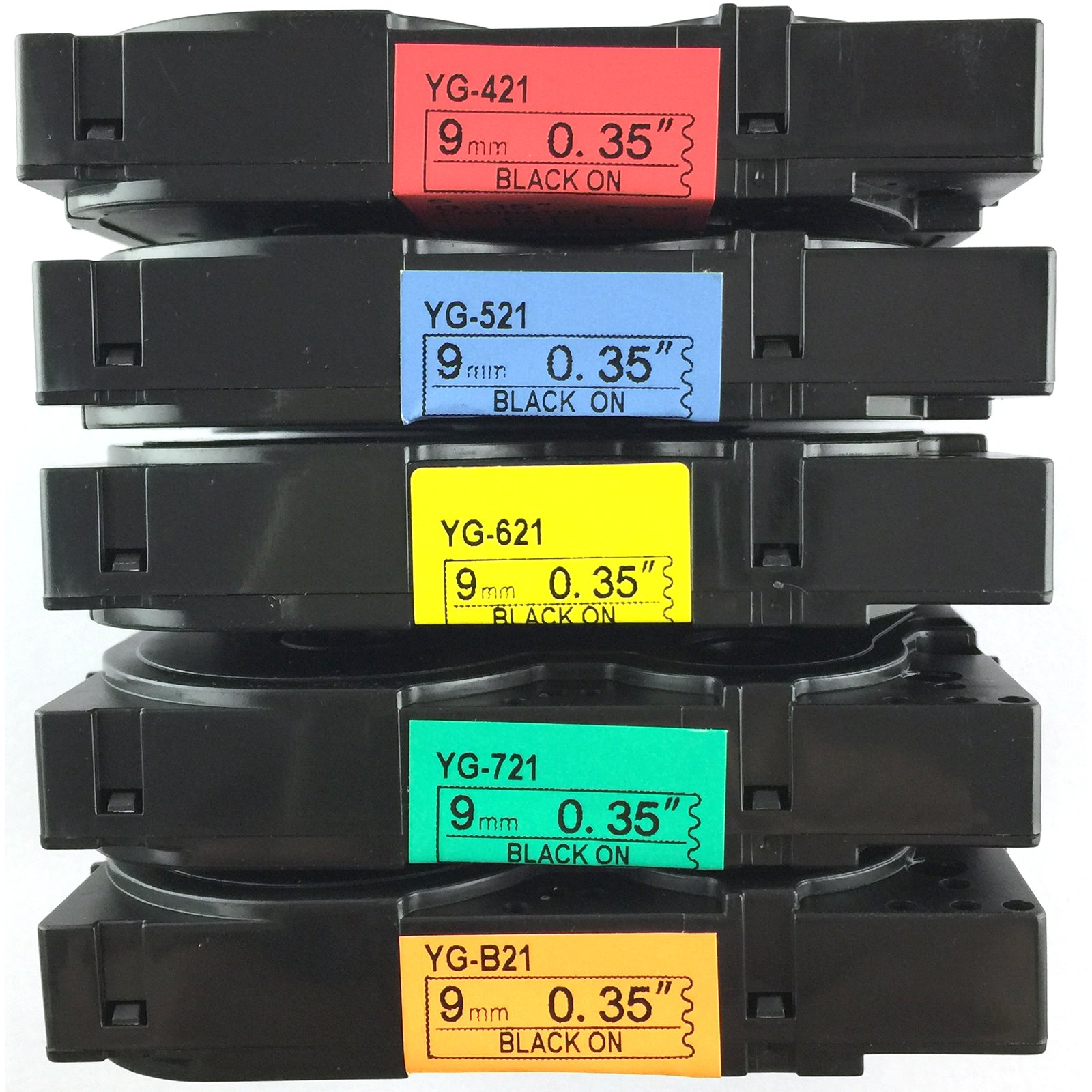 NEOUZA 5PK Brother P-Touch Compatible Laminated TZe TZ Label Tapes - 9mm (3/8 inch) for Models B21, 421, 521, 621, 721 - Black Print on Orange, Red, Blue, Yellow & Green Colors - Perfect for Office Organization, Shipping Labels & Home Storage
