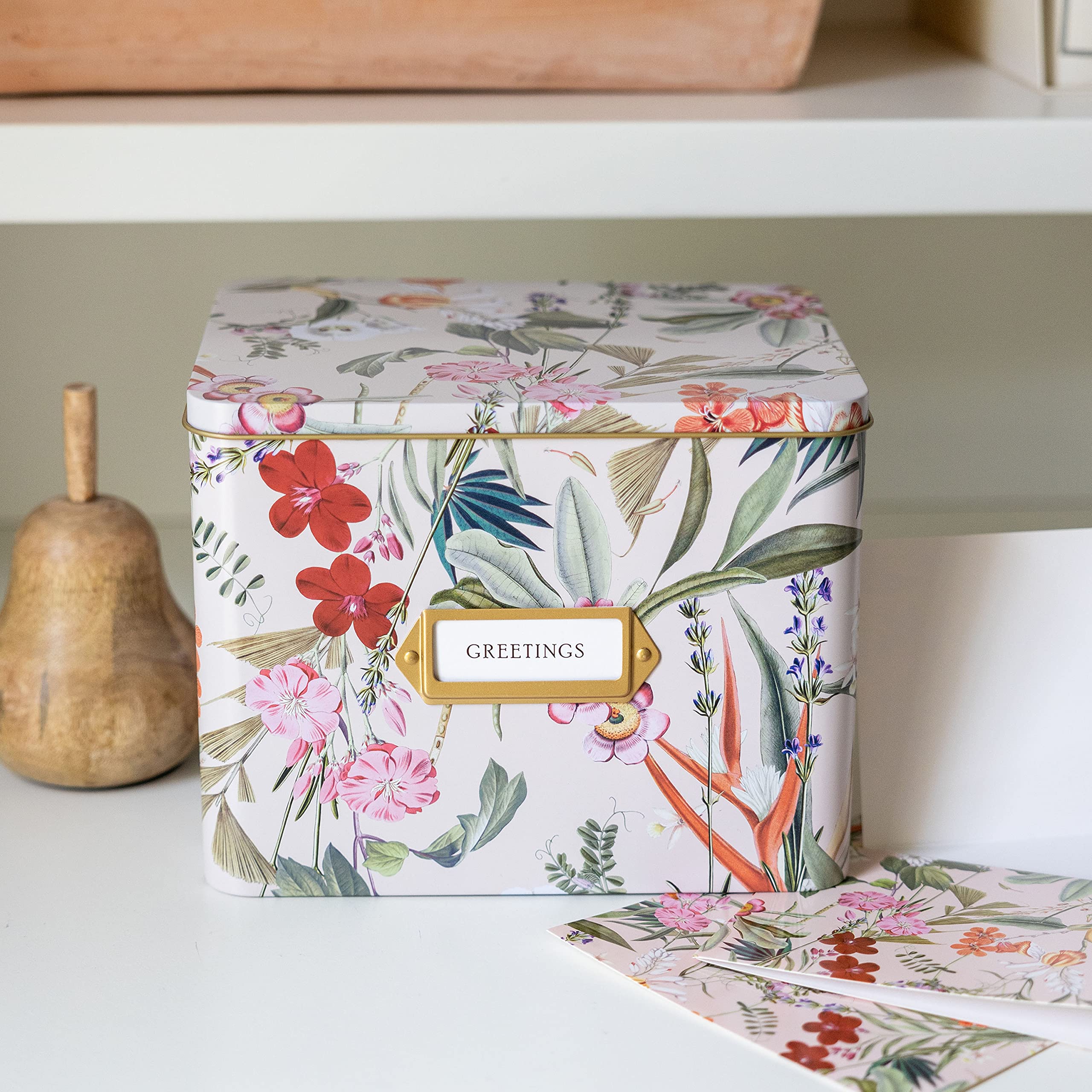 Floral Greeting Card Organizer Box with Dividers - Holds Cards & Envelopes | Birthday, Thank You & Holiday Card Storage | Perfect for Home, Office & Craft Room Organization