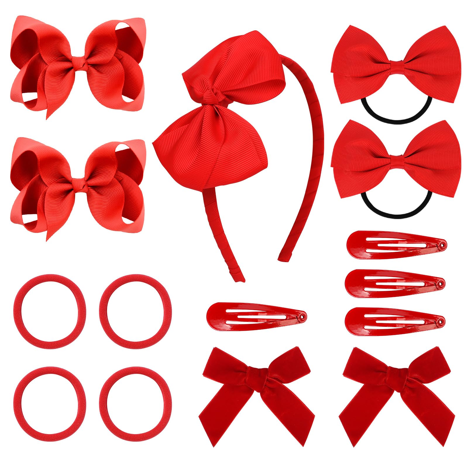 15-Piece DEEKA Hair Accessories Set for Toddler Girls - Hair Bows, Clips, Headband & Hair Ties (Red) - Perfect for School, Parties & Everyday Wear