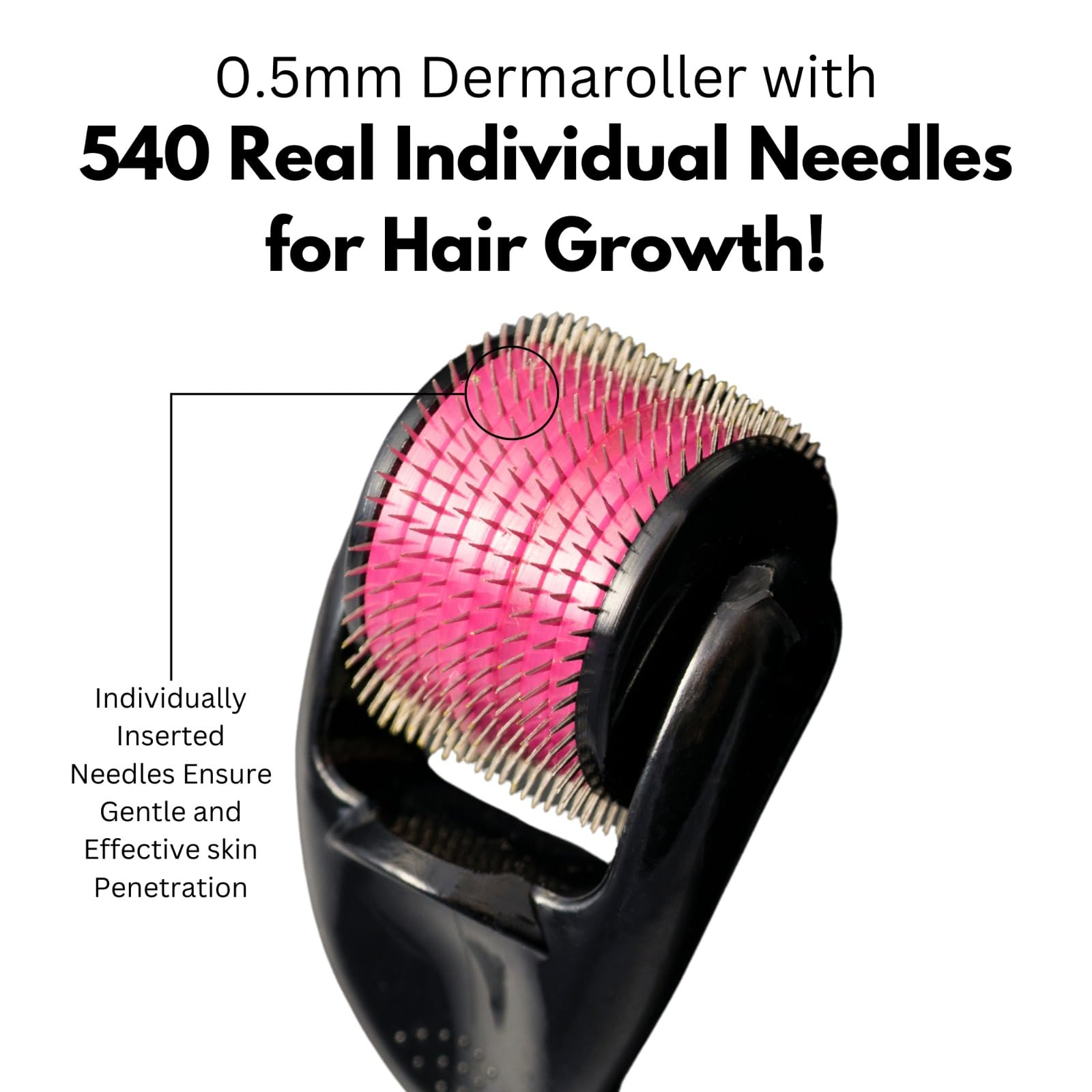 0.5mm Derma Roller with 540 Titanium Needles for Hair Growth & Thickening | Repair Damaged Hair & Activate Follicles | Reduce Hair Fall & Acne Scars | Safe & Effective Hair Care & Skin Treatment | Perfect for At-Home Hair Regrowth & Scar Reduction Therapy