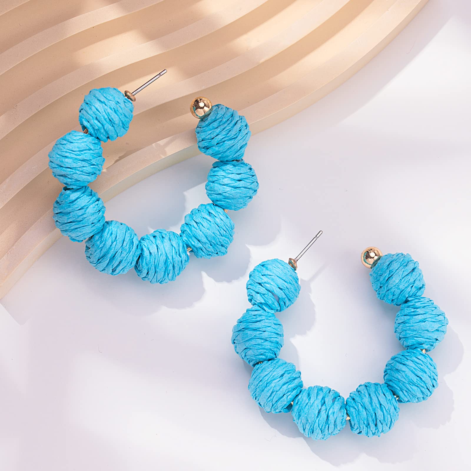 Handmade Raffia Hoop Earrings - Colorful Boho Statement Rattan Jewelry for Women | Unique Summer Accessories for Beach, Festival & Vacation Outfits
