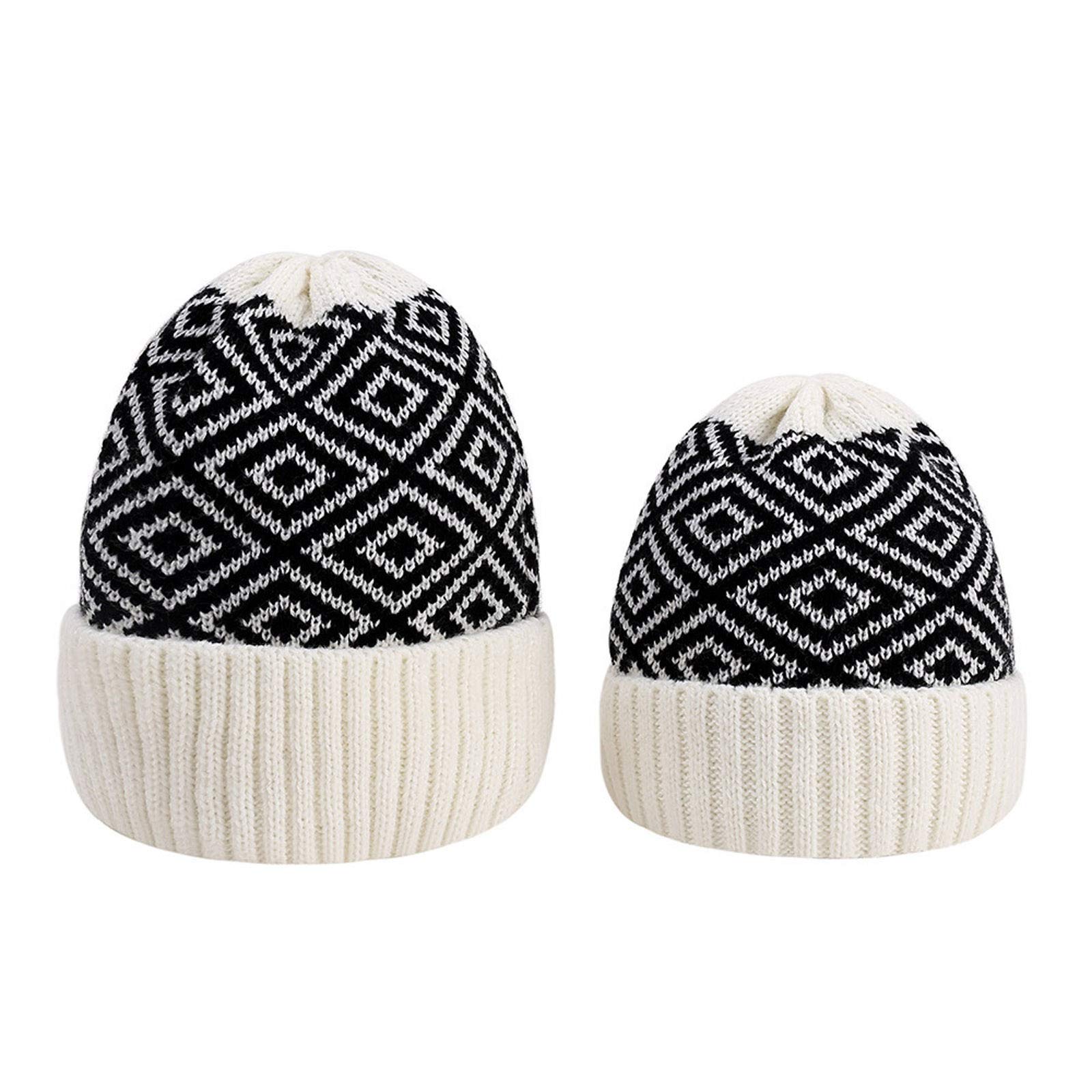 Adult & Baby Winter Thermal Wool Knitted Baseball Cap Set (2-Pack, Navy) - Warm Hats for Cold Weather Family Outings & Outdoor Activities