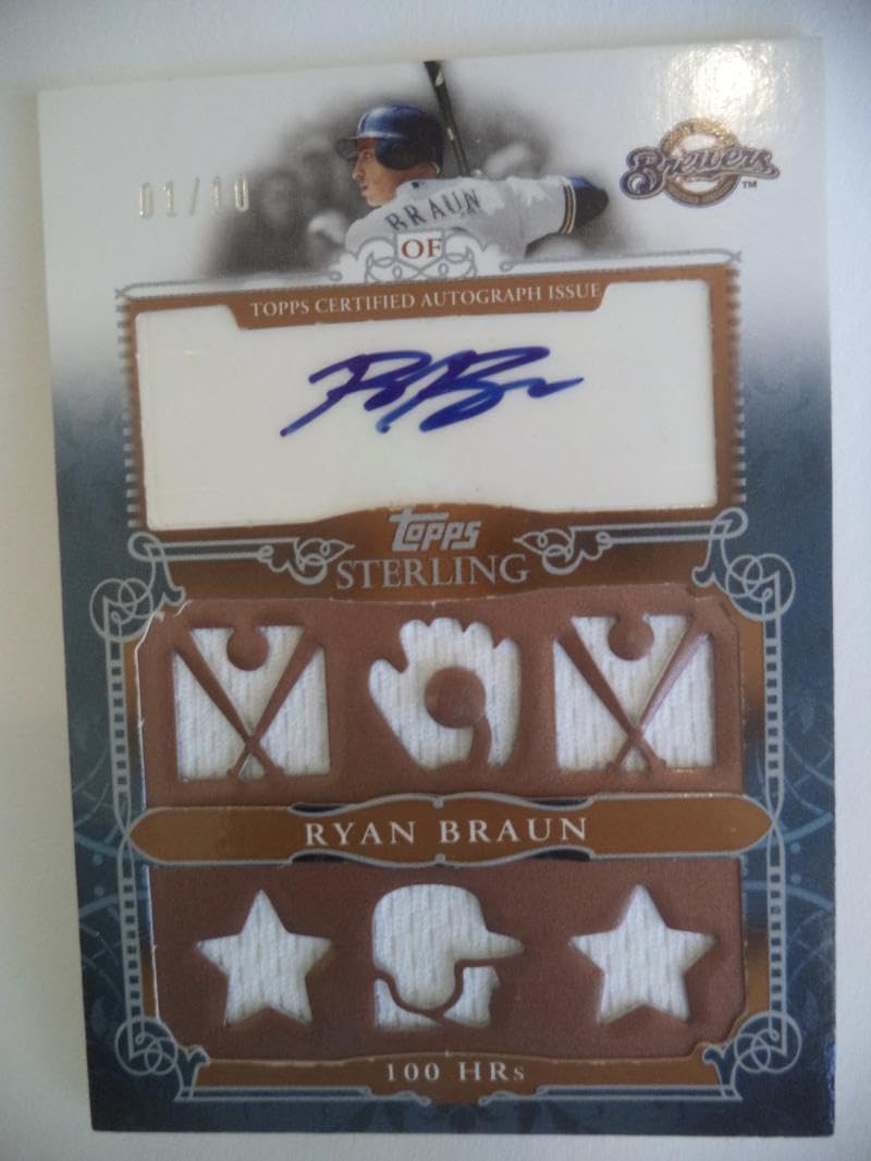 2010 Topps Sterling Ryan Braun 100 Home Runs Game Used Autographed Baseball Card 01/10 - PSA Graded Collectible for MLB Fans & Sports Memorabilia Enthusiasts - Perfect for Display, Investment, and Baseball Card Collections