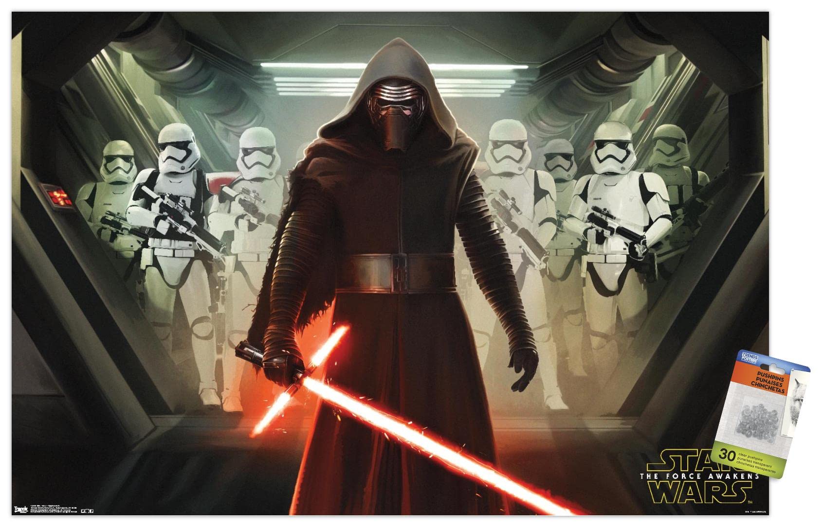 Star Wars The Force Awakens Movie Poster - 24x36 Inch Premium Quality Wall Art with Push Pins - Perfect for Bedroom, Living Room, Game Room & Office Decor