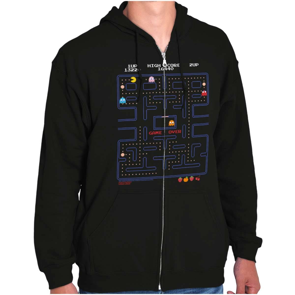 Brisco Brands PACMAN Game Over Retro Video Gaming Zip Up Hoodie for Men & Women - Casual Wear, Cosplay, and Gaming Enthusiasts