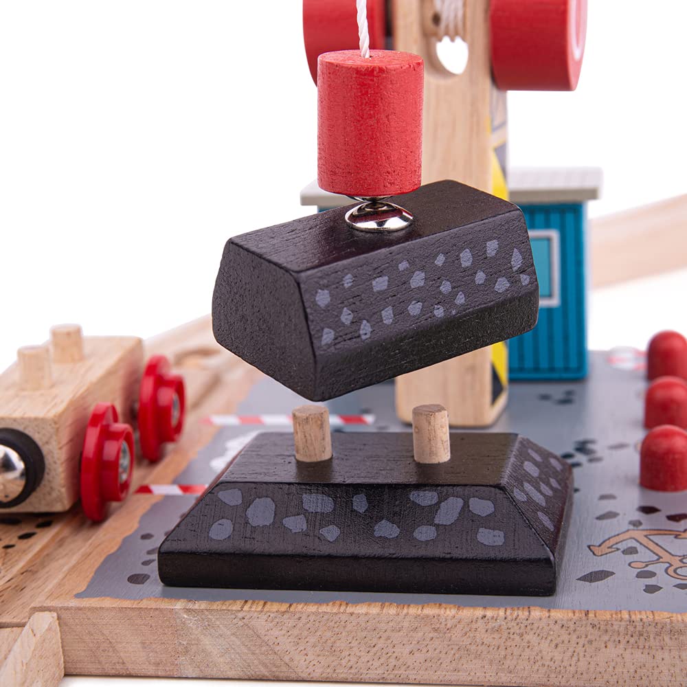 Bigjigs Rail Coal Canal Docks Wooden Train Track Accessories Set with Working Crane - Compatible with Kids Train Sets | Perfect for Imaginative Play & Wooden Railway Layouts
