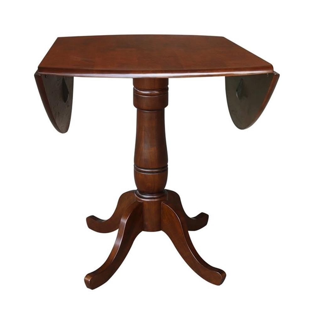IC International Concepts Round Hardwood Dual Drop Leaf Pedestal Dining Table - Espresso Finish for Kitchen, Dining Room & Small Space Saving Furniture
