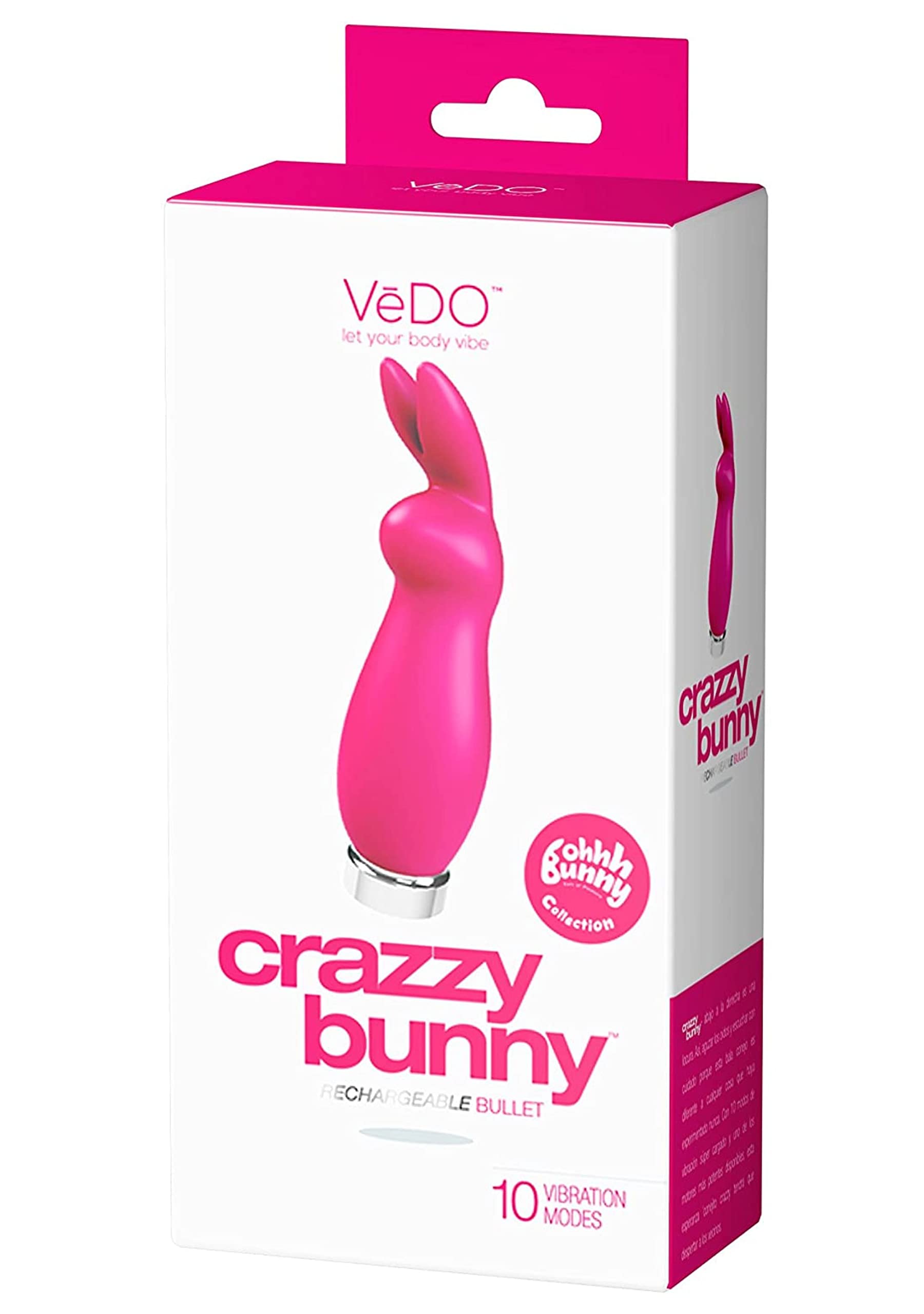 VeDO Crazzy Bunny Rechargeable Clitoral Vibrator - Powerful Bullet Vibrator for Women, Pink Adult Sex Toy & Clitoris Stimulator | Perfect for Solo Play, Couples Fun & Sensual Massage