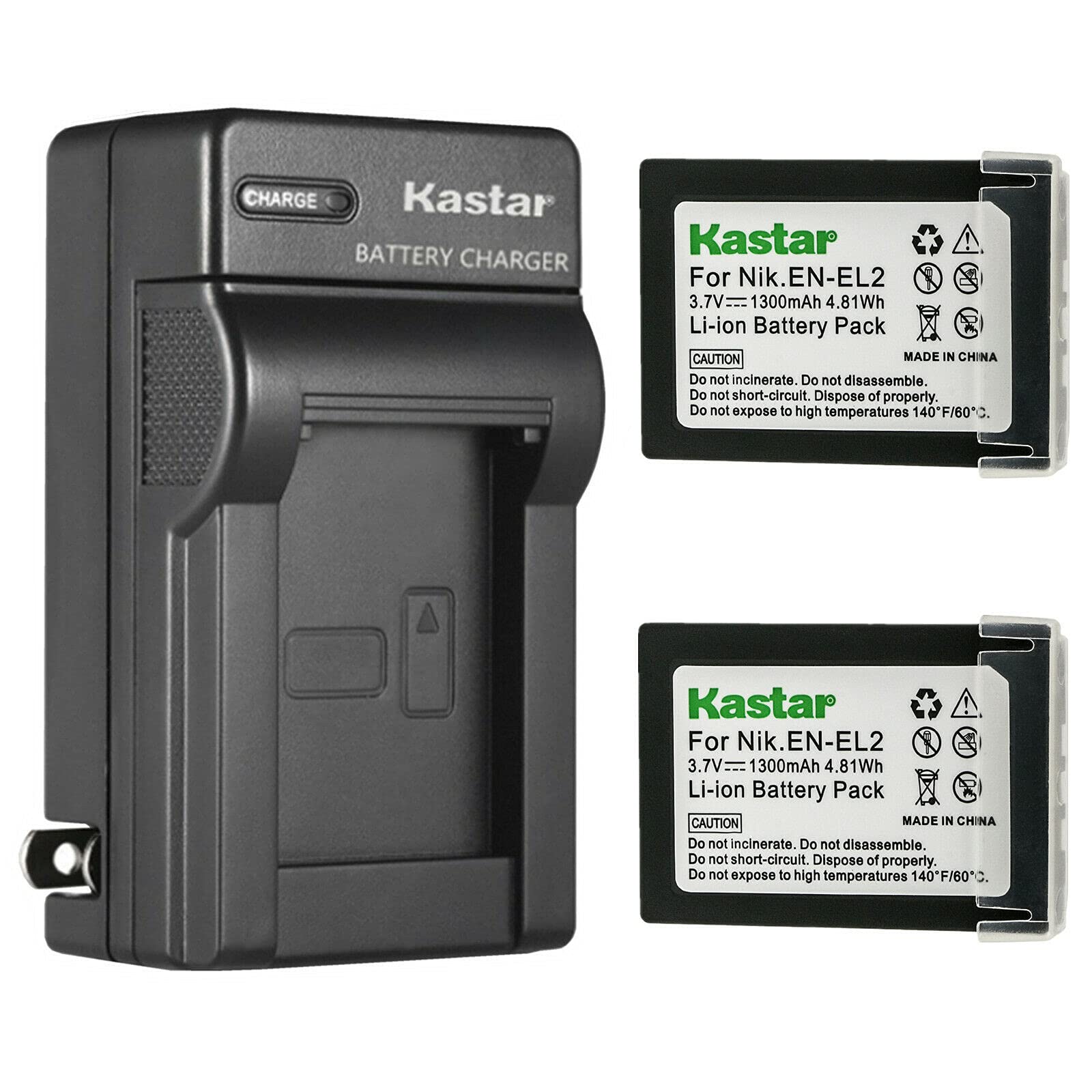 Kastar 2-Pack EN-EL2 Battery & MH-60 AC Wall Charger Replacement Kit for Nikon Coolpix 2500/3500/SQ500 Digital Cameras - Perfect for Travel Photography & Backup Power