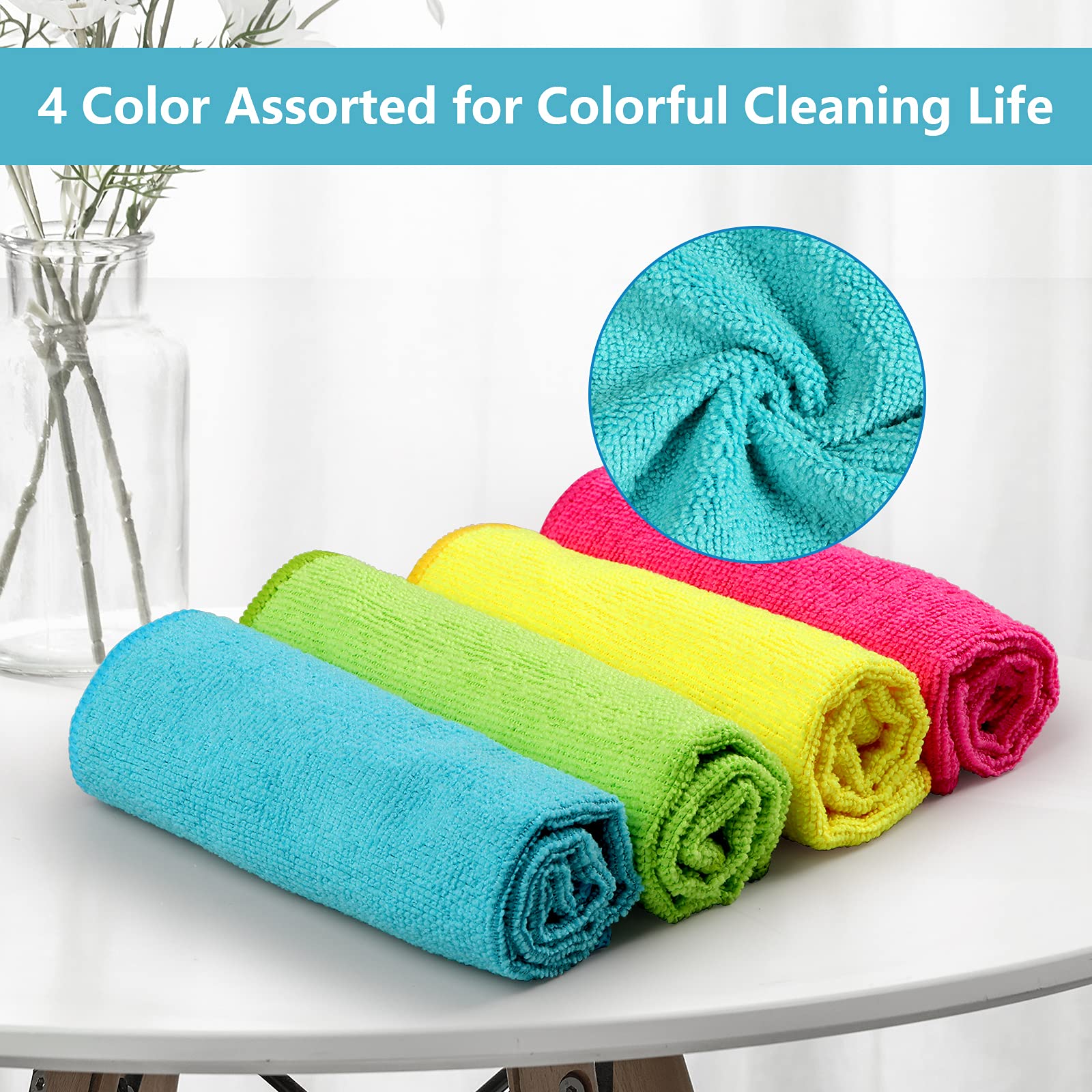 Microfiber Cleaning Cloths 24-Pack - 4 Colors (11.5x11.5