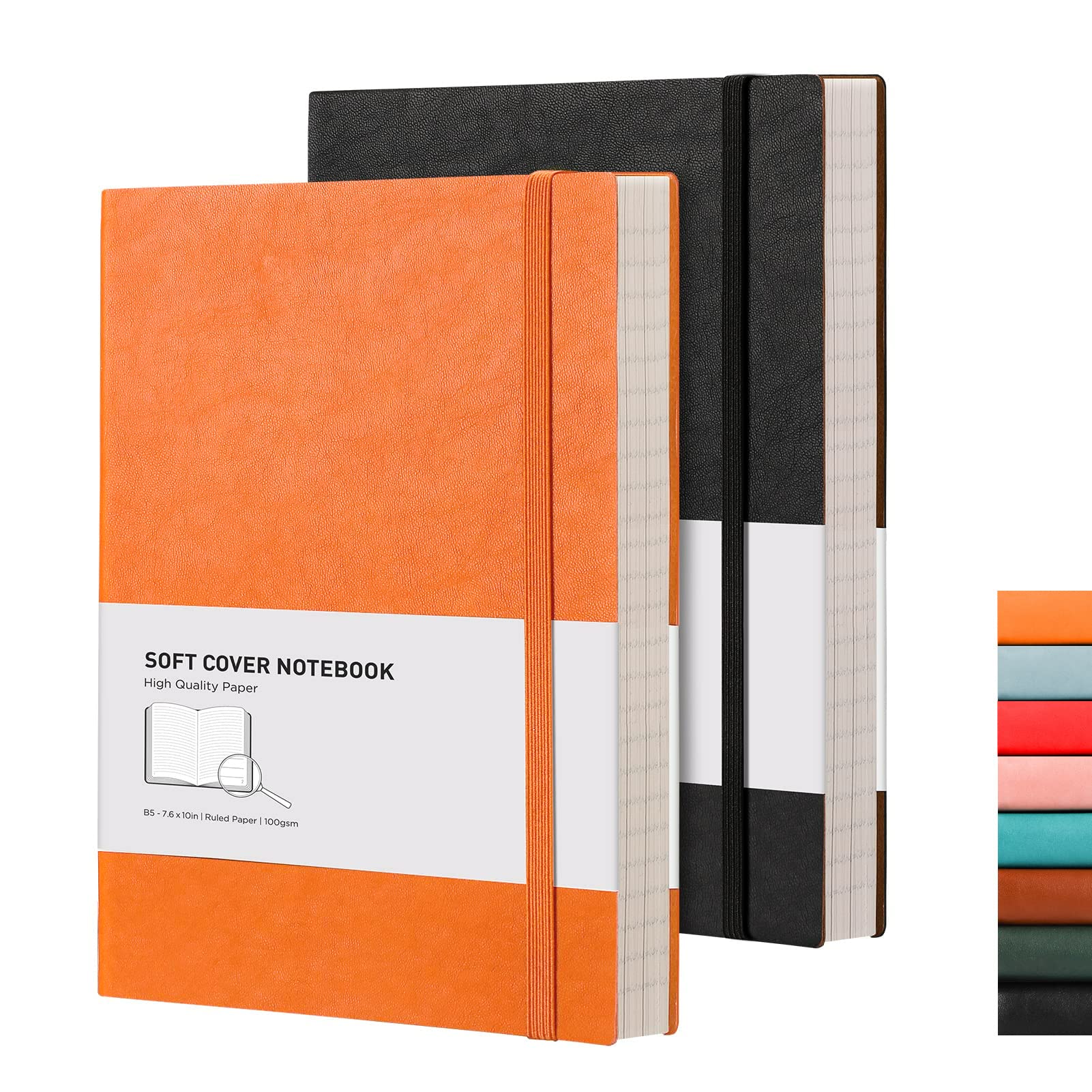RETTACY B5 College Ruled Notebook 2 Pack - Softcover Composition Notebooks with 408 Numbered Pages, 100gsm Thick Lined Paper for Writing, School, Office & Journaling - 7.5