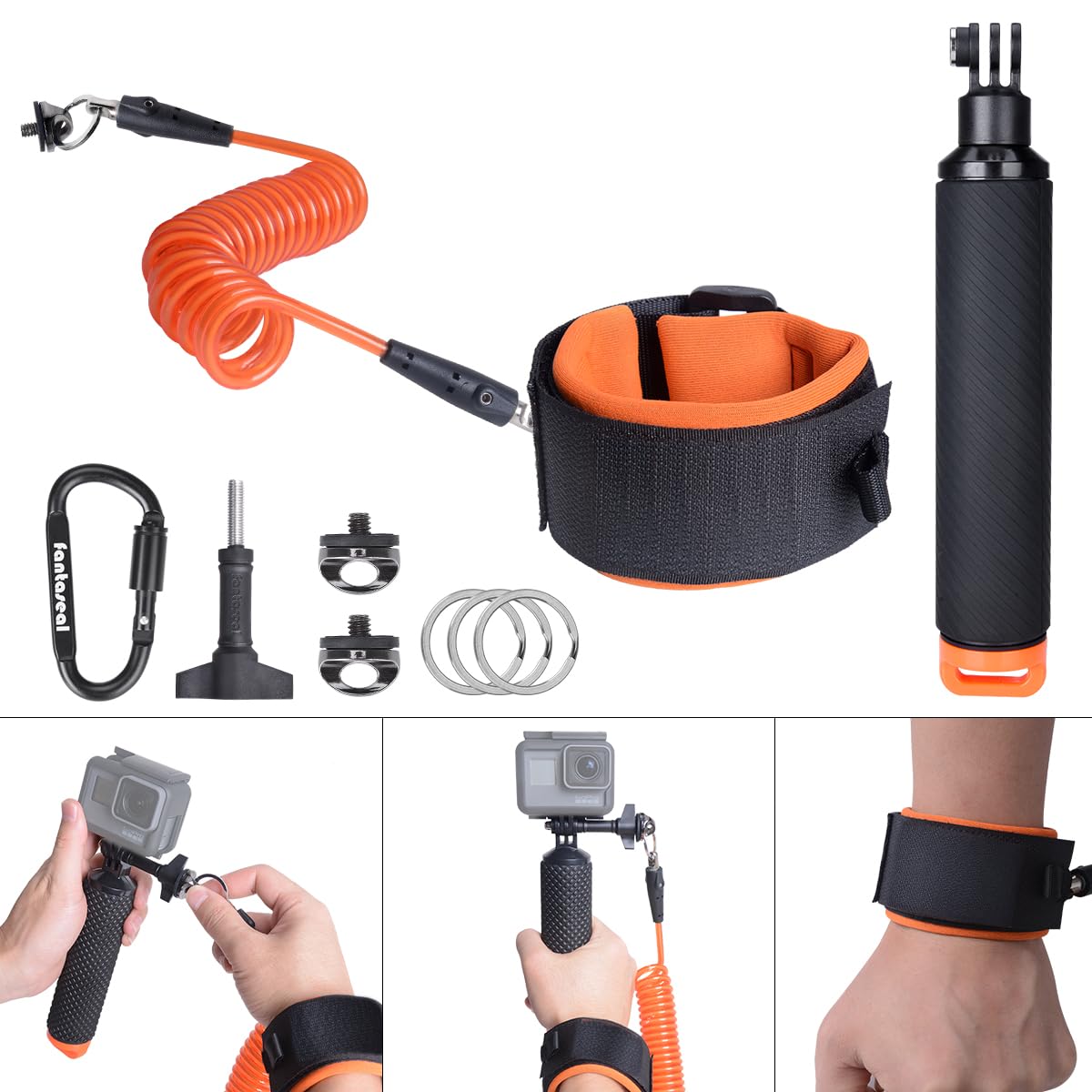 Floating Grip with Adjustable Safety Strap & Steel Core for GoPro Hero/Insta360 - Waterproof Action Camera Accessory for Surfing, Kayaking & Underwater Selfies