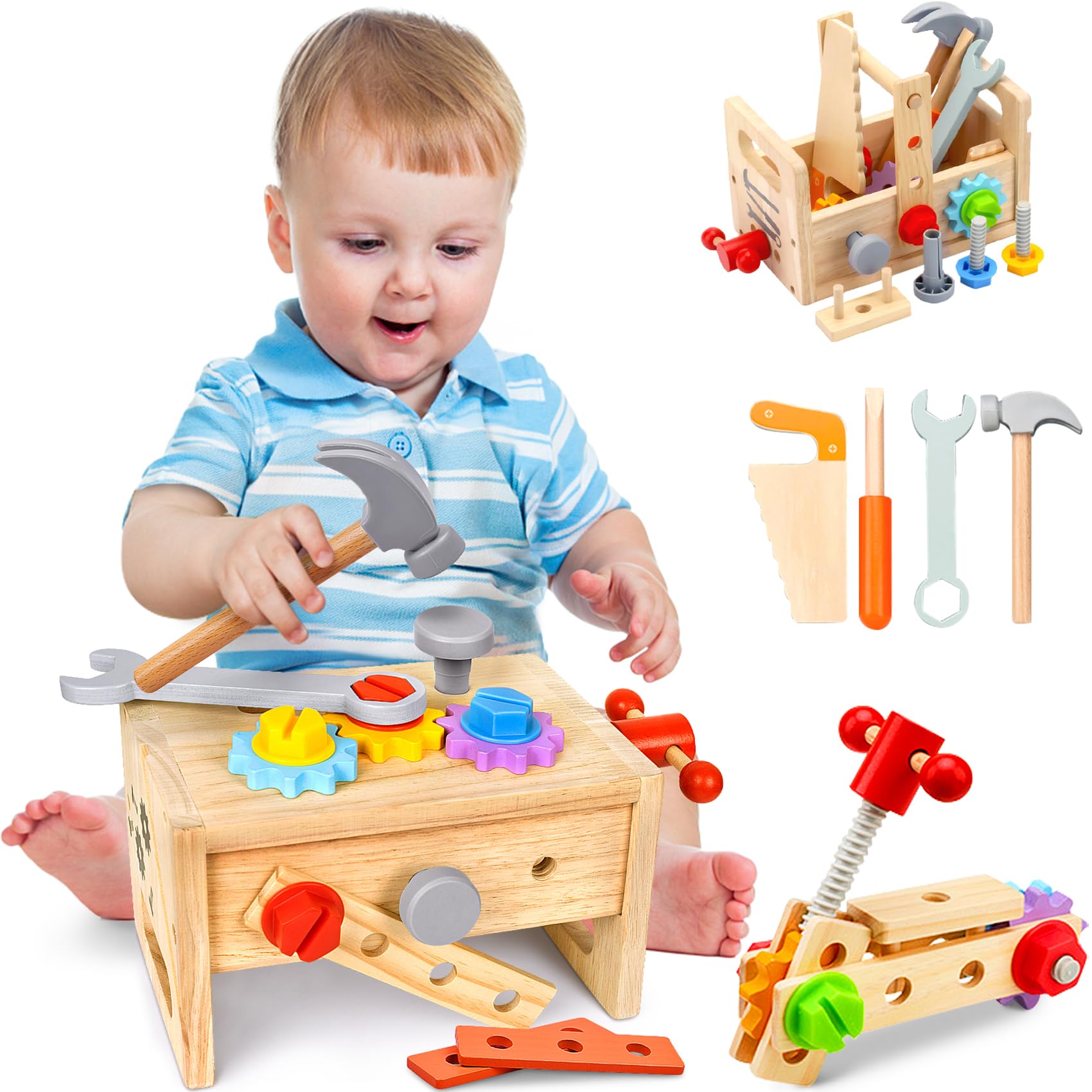 29-Piece Wooden Montessori Tool Set STEM Toys for Toddlers Ages 2-5 - Educational Pretend Play with Tool Bench - Perfect Birthday Gift for Kids | Learning Through Play, Fine Motor Skills Development, Early Childhood Education