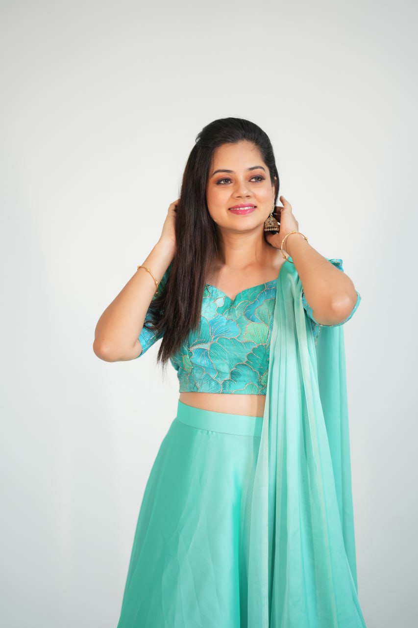 DD527 Anitha 3-Layer Crop Top Lehenga Set for Women - Stylish Indian Ethnic Outfit for Weddings, Parties & Festive Occasions