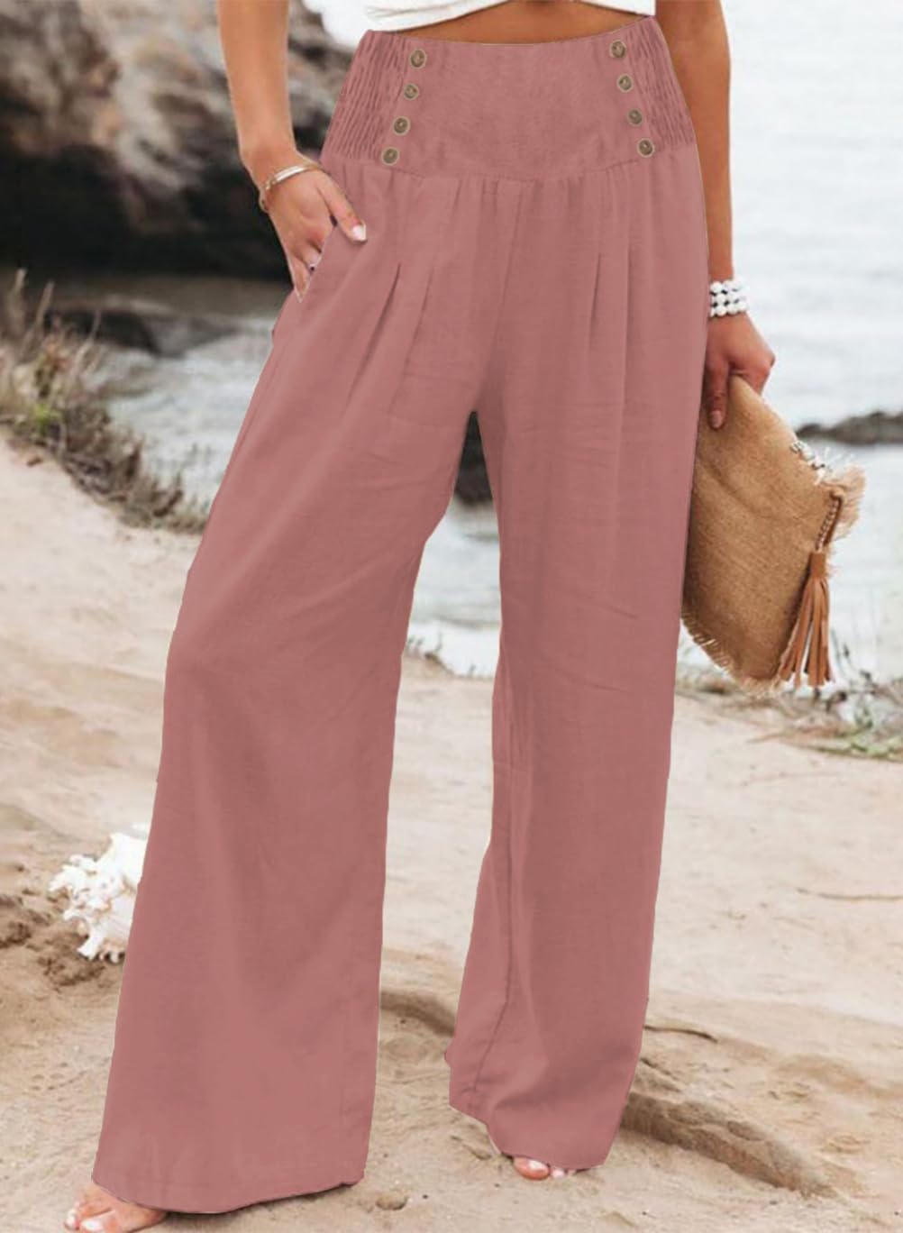 Elegant High Waisted Palazzo Pants for Women - Wide Leg Business Casual Work Trousers with Pockets | Perfect for Office, Travel & Formal Occasions