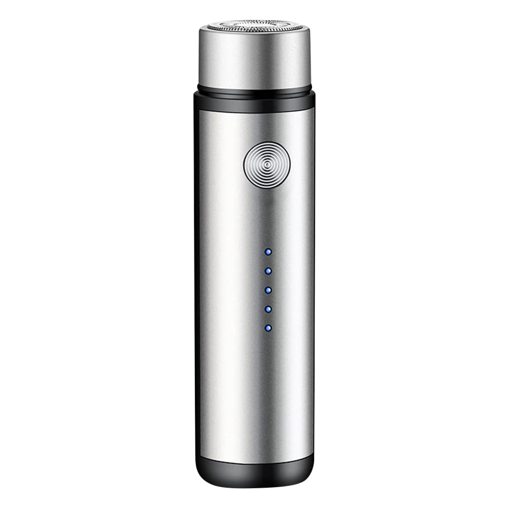 Katutude Electric Razor for Men - Mini Portable USB Rechargeable Waterproof Rotary Shaver - Wet/Dry Beard Trimmer for Travel & Outdoor Use - Silver | Perfect for Business Trips, Camping & Daily Grooming