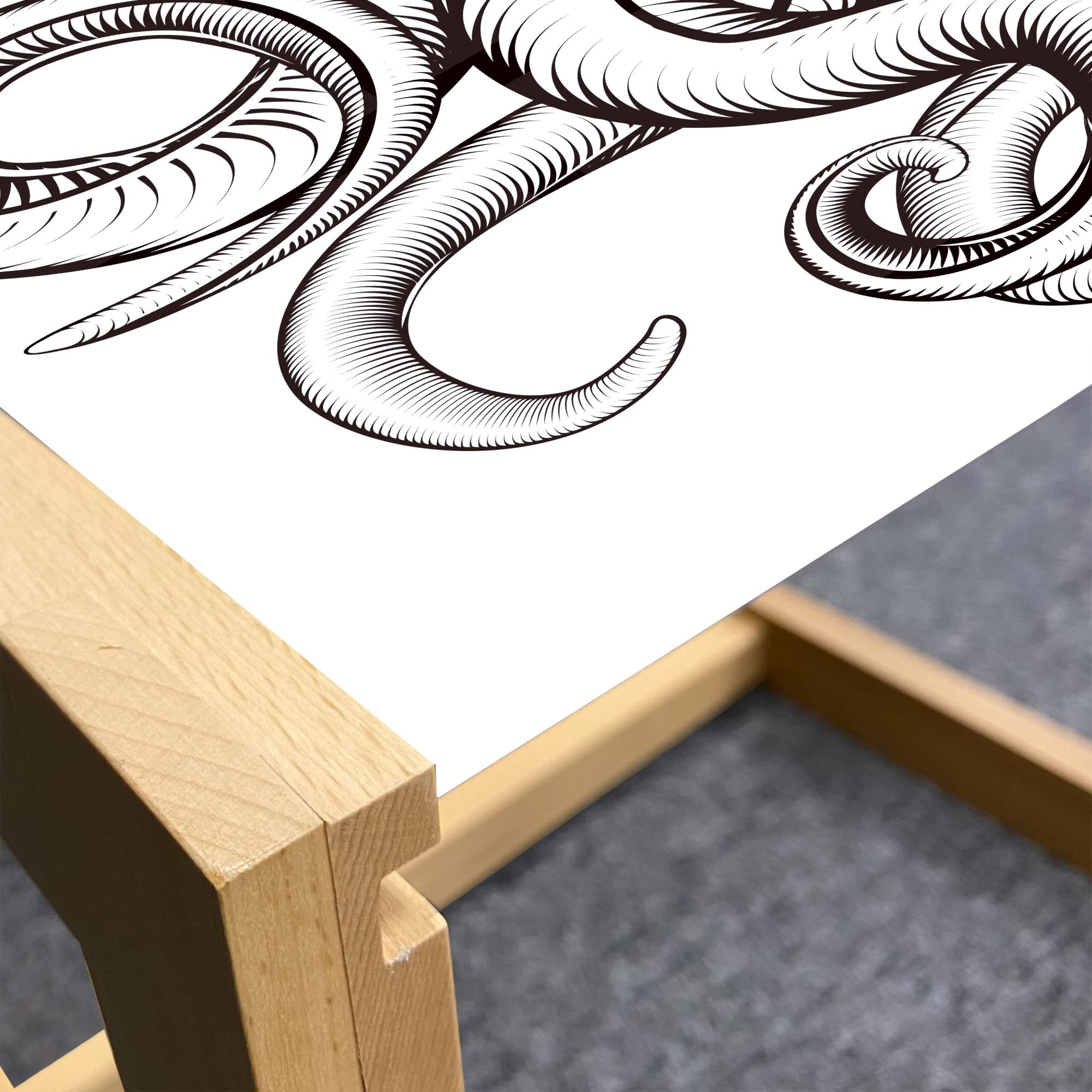Ambesonne Octopus Coffee Table - Woodblock Style Monochrome Art, Acrylic Glass Top with Wooden Frame, Large Brown & White Center Table for Living Room, Office, Dorm | Unique Home Decor, Modern Furniture for Small Spaces