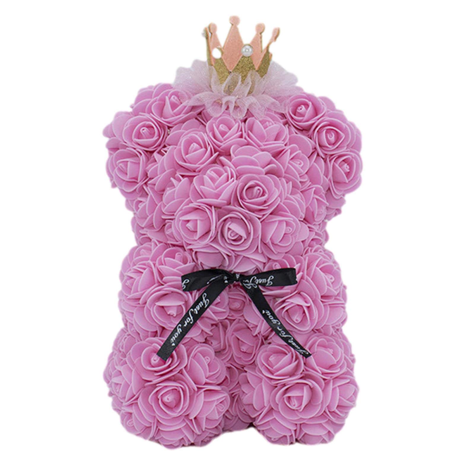 Romantic Rose Bear Gift - 9.8 Inch Pink Simulated Flower Teddy Bear for Valentine's Day, Anniversary & Birthday - Perfect Present for Her, Girlfriend or Wife - Great for Bedroom Decor, Wedding Centerpiece & Romantic Surprises