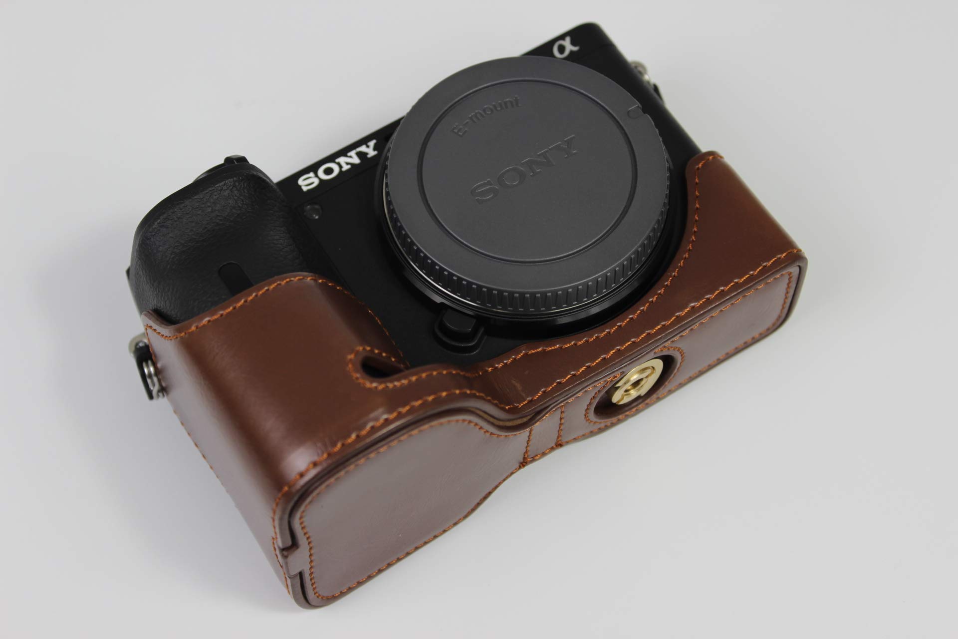 Sony ILCE6600 a6600 Bottom Opening PU Leather Half Camera Case with Tripod Mount & Hand Strap - Dark Brown | Protective Cover for Travel, Street & Outdoor Photography