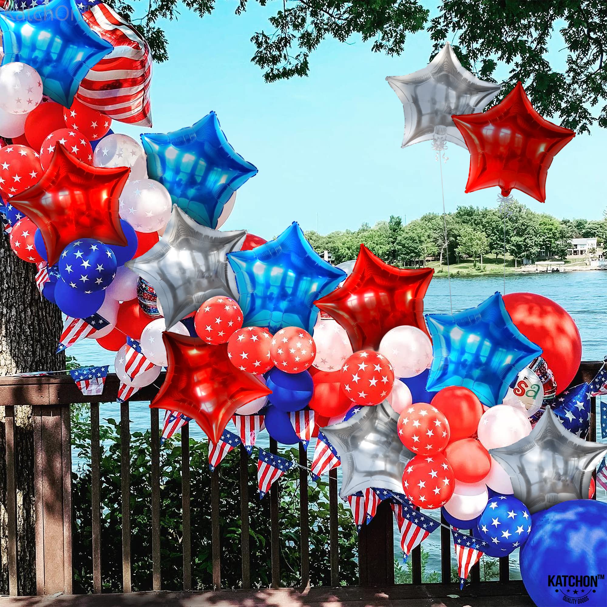 KatchOn Red White Blue Star Balloons - Pack of 12 | Patriotic 4th of July Balloons for Independence Day Decorations | USA Flag Themed Party Supplies for Backyard BBQs, Parades & Patriotic Celebrations