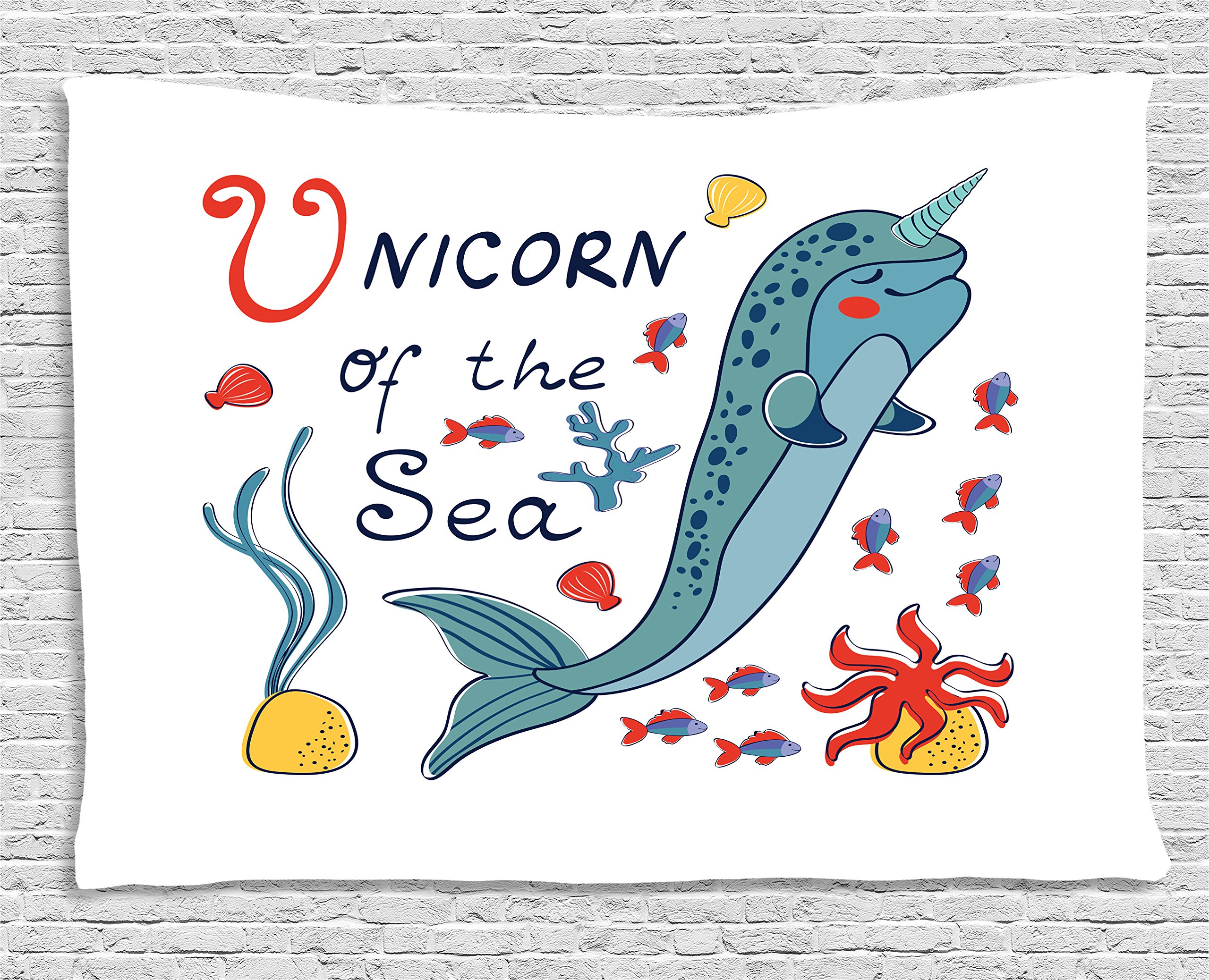 Ambesonne Narwhal Tapestry Wall Hanging - Colorful Unicorn of the Sea Design with Swimming Fish, 60x40 Inch Multicolor Home Decor for Bedroom, Living Room, Dorm | Perfect for Boho, Coastal & Kids Room Themes