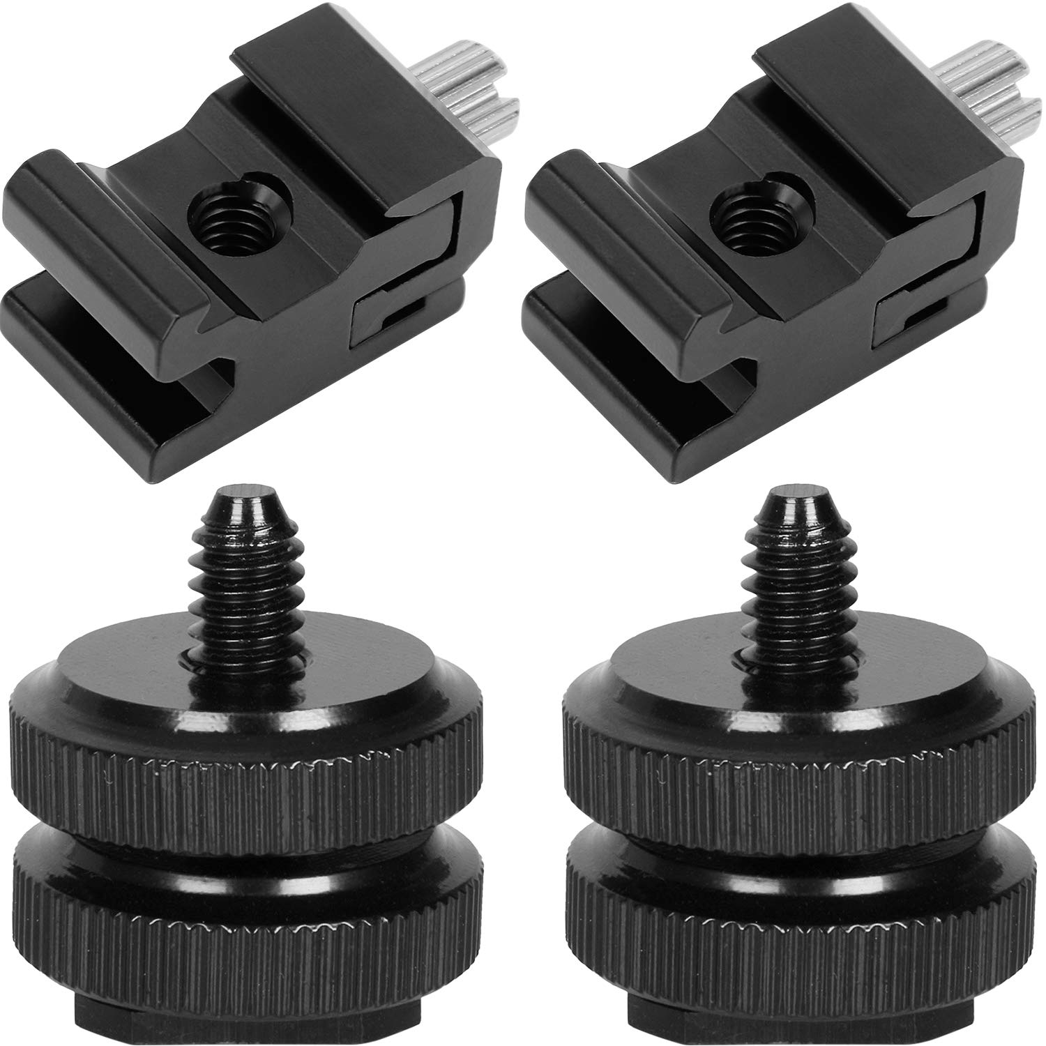 Anwenk 4-Pack Camera Hot Shoe Mount Adapter Set - 2X Hot Shoe & 2X Cold Shoe Adapters with 1/4