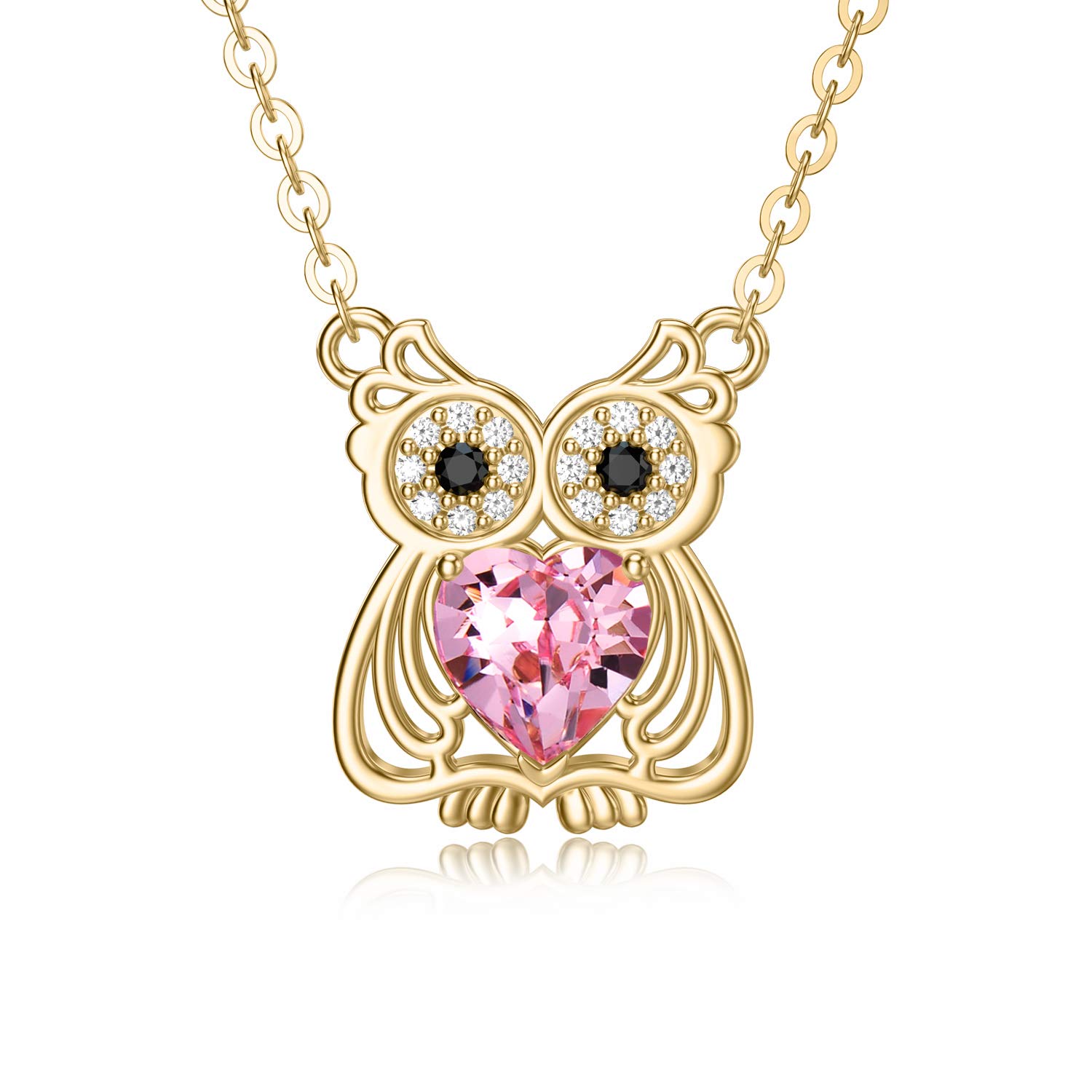 14K Gold Owl Wisdom Necklace with Heart Crystal - Lovely Animal Pendant Jewelry for Women & Girls | Perfect Christmas & Birthday Gift for Friends | Ideal for Everyday Wear, Special Occasions & Gift-Giving