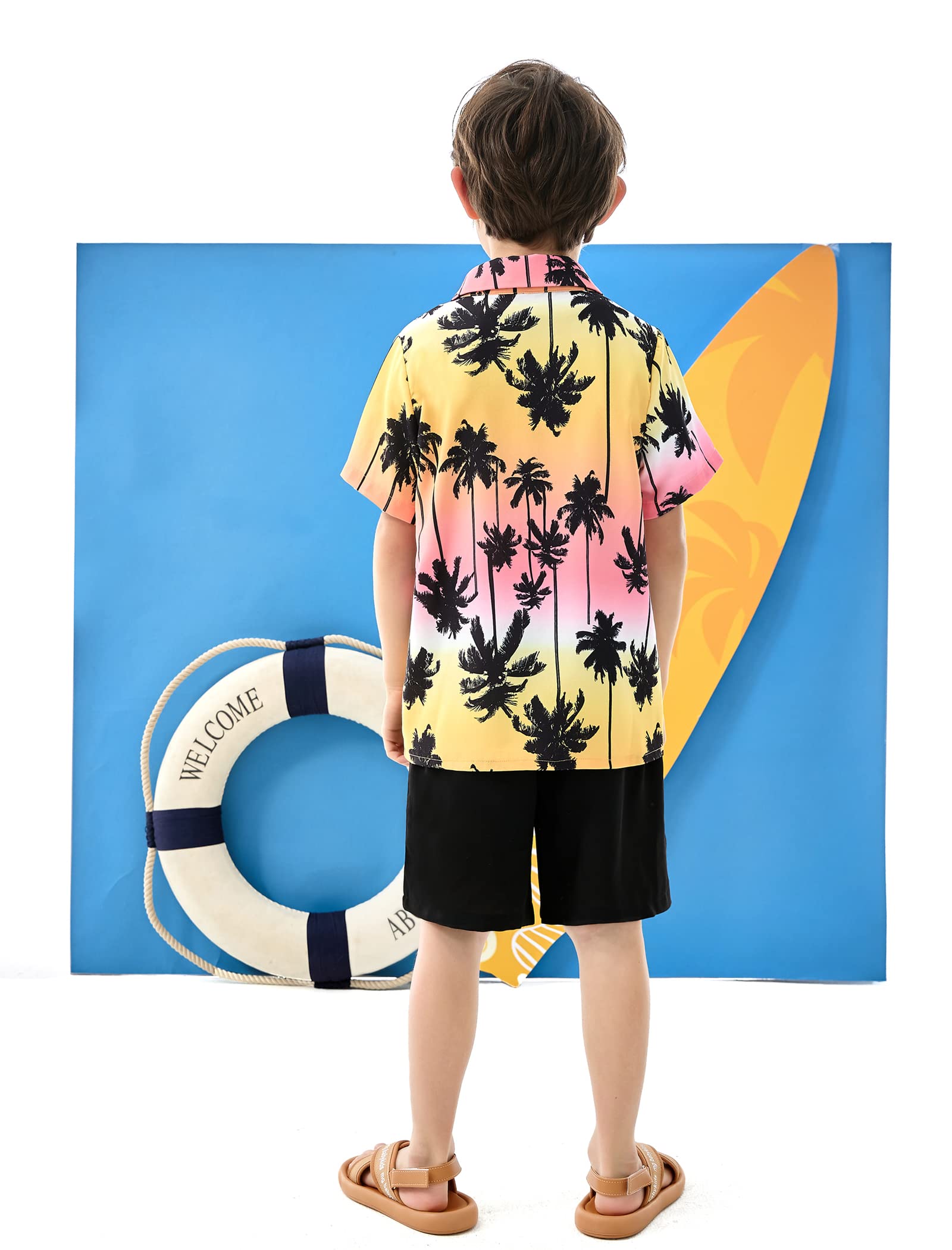 Arshiner Boys 2-Piece Hawaiian Outfit - Short Sleeve Button Down Shirt & Matching Shorts Set for Summer Beach Vacation (Ages 4-12) | Perfect for Pool Parties, Tropical Getaways & Family Photos
