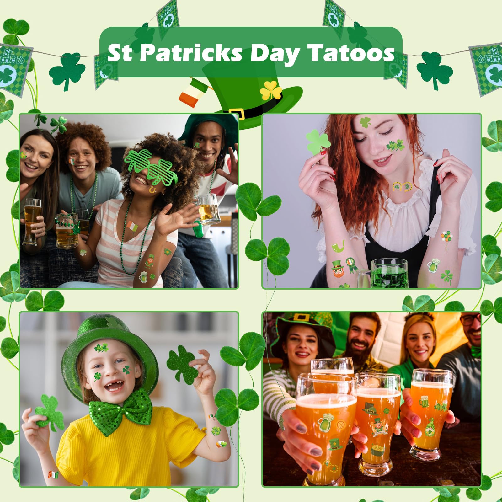 16 Unique St. Patrick's Day Temporary Tattoos - Shamrock, Gnomes & Hats Designs for Adults & Kids | Irish Party Decorations, Face Stickers & Festive Accessories | Perfect for St. Paddy's Day Celebrations, Parades & Themed Parties