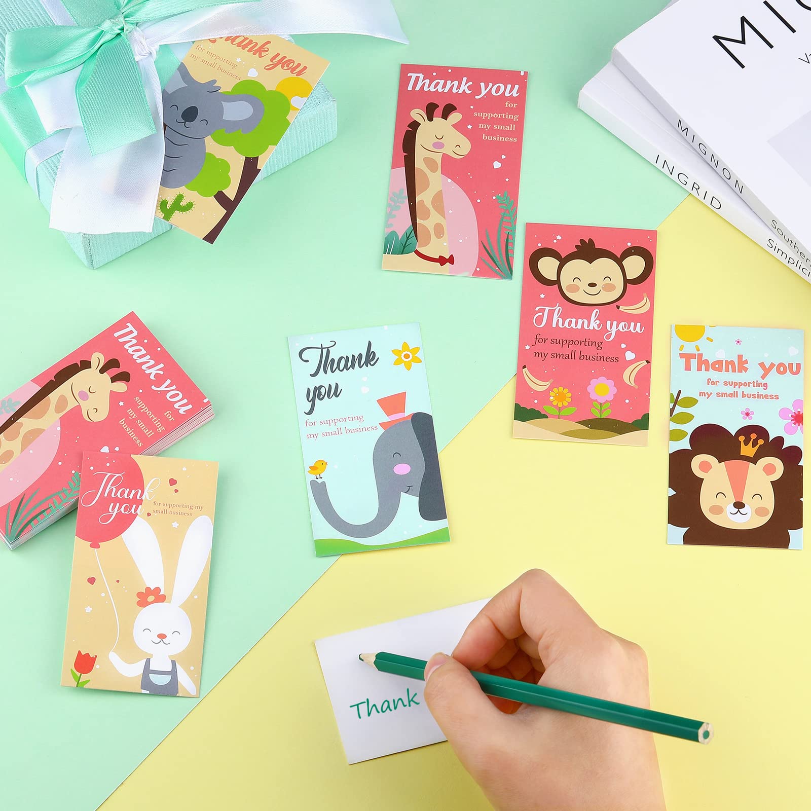 150Pcs Small Business Thank You Cards - 6 Cute Animal Designs, 2x3.5 Inch Mini Appreciation Cards for Retailers & Shop Owners - Perfect for Customer Gifts, Etsy Sellers & Small Business Marketing