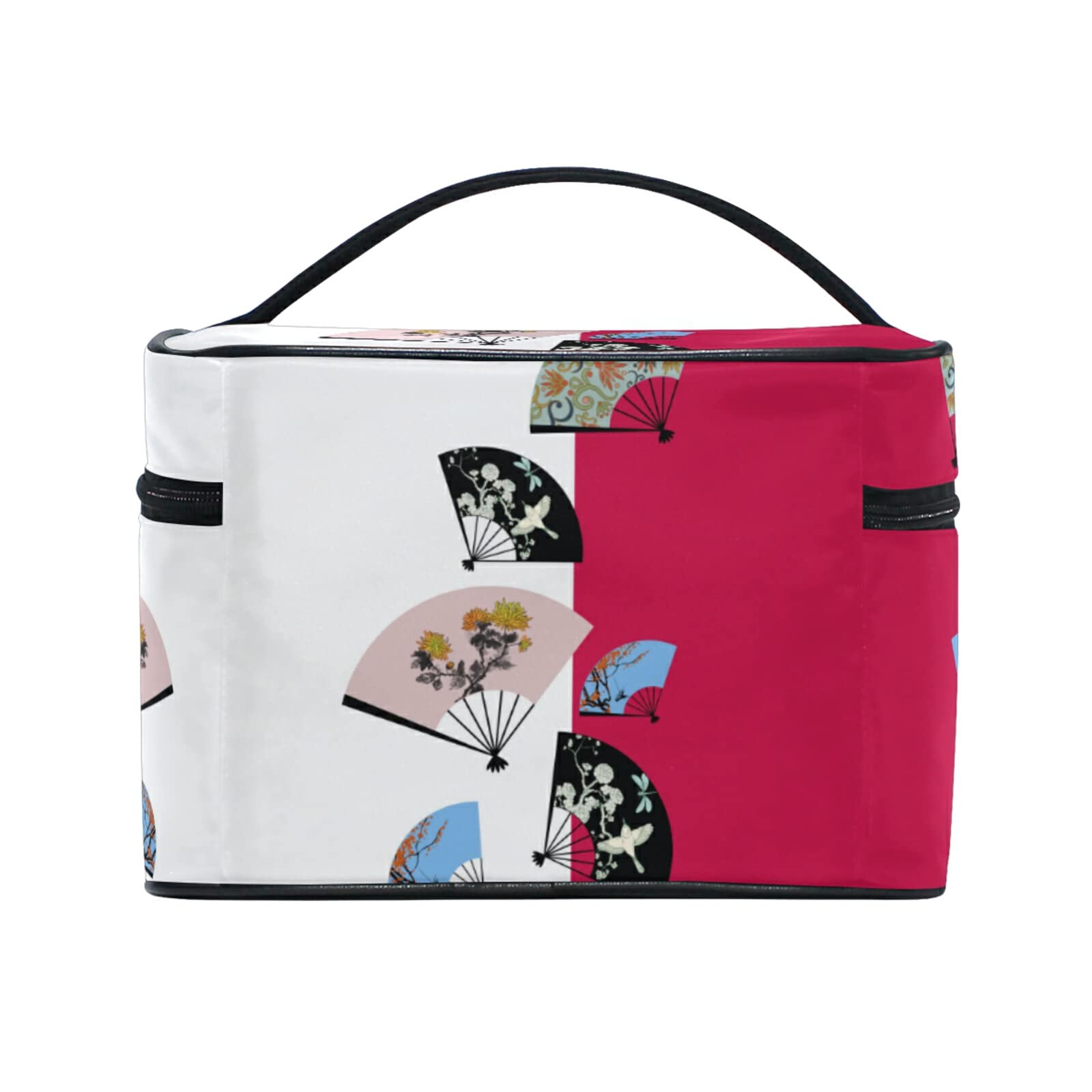 Japanese Red White Umbrella Print Cosmetic Bag - Waterproof Makeup Organizer with Zipper for Women & Girls - Perfect for Travel, Gym, and Daily Essentials Storage