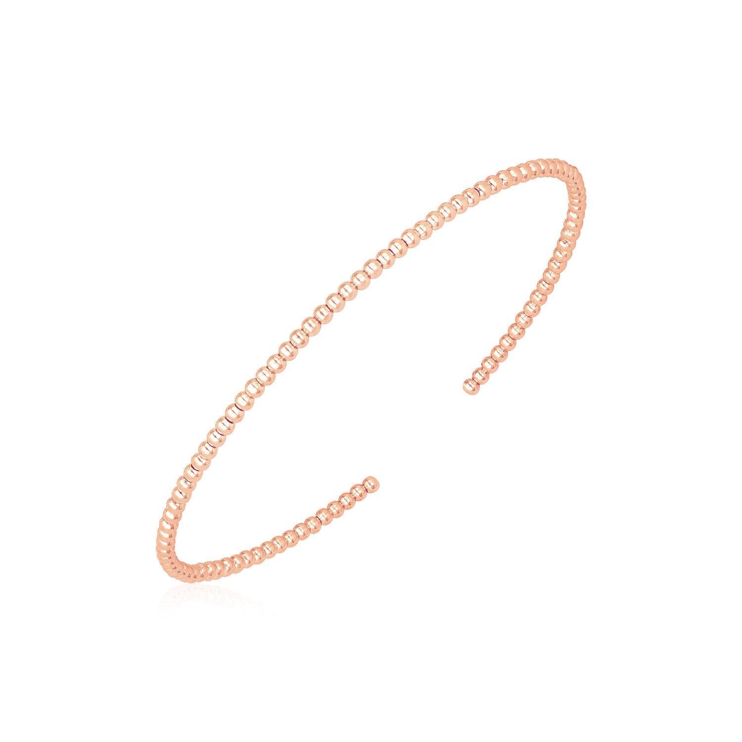 14K Rose Gold High Polish Bead Cuff Bangle (2mm) - Elegant Stackable Bracelet for Women, Perfect for Weddings, Parties & Everyday Wear