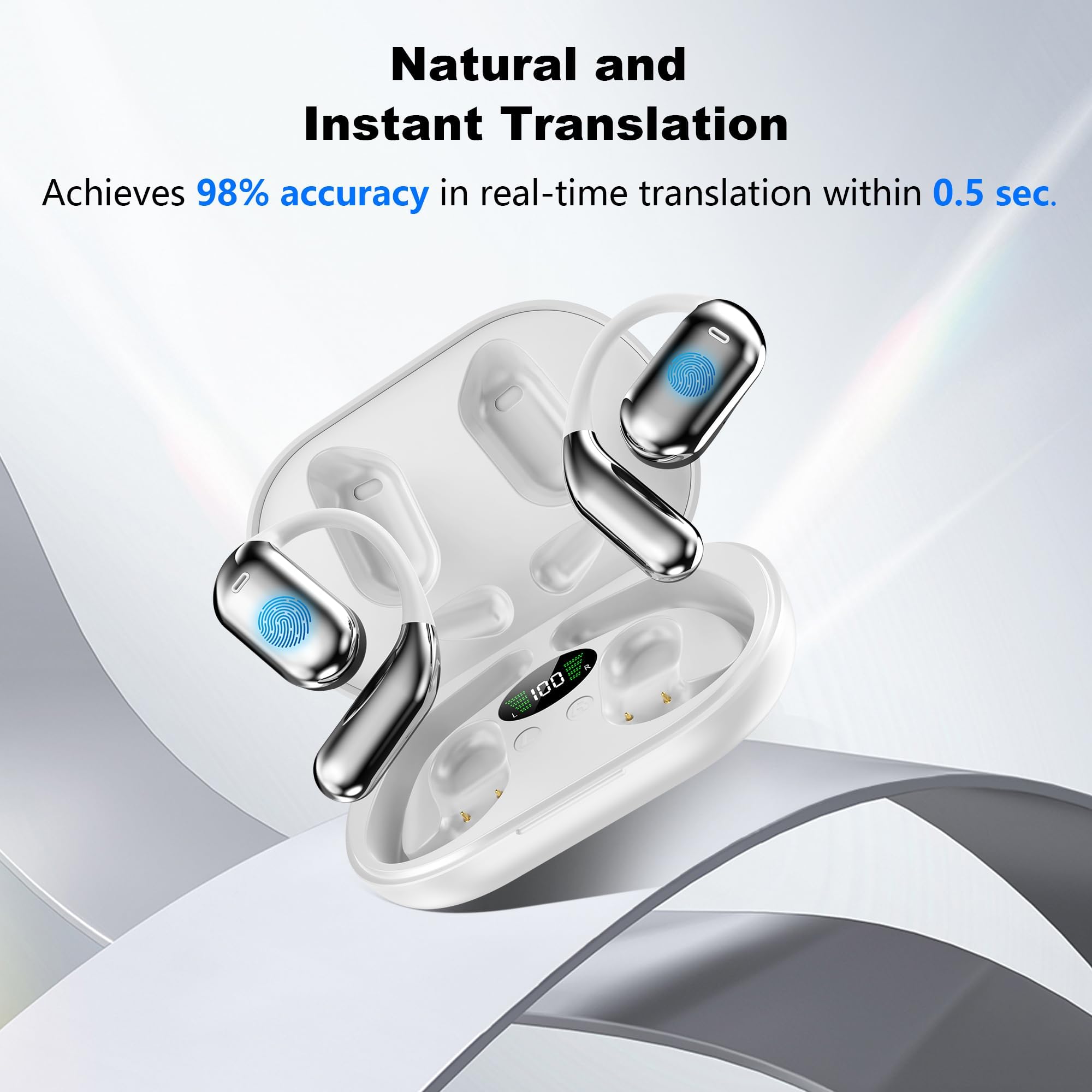 Wireless Earbuds with Real-Time AI Translation | 3-in-1 Language Translator Headphones | HD Sound & Long Battery Life | Perfect for Business Meetings, Language Learning & International Travel | No Subscription Fee | Black