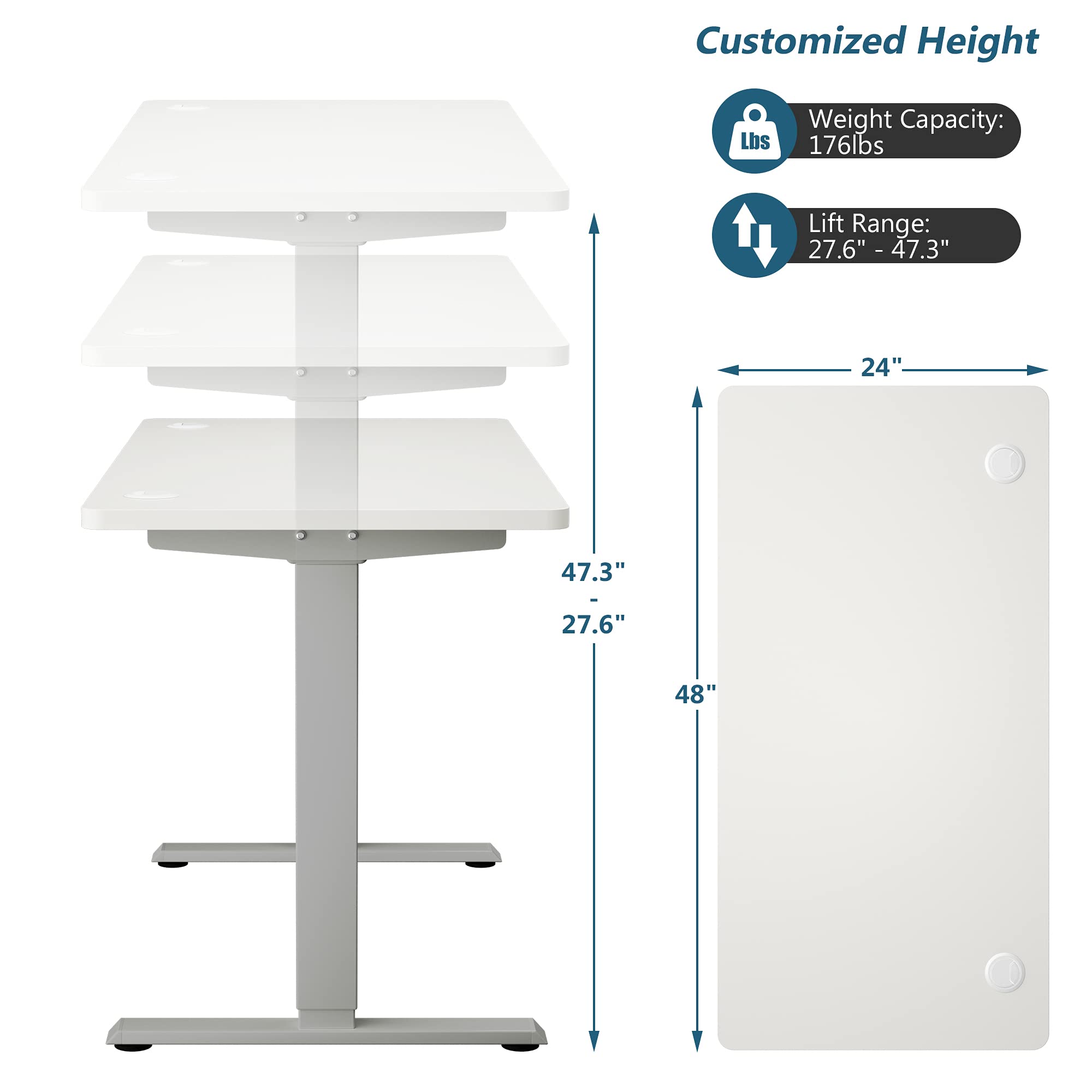 Tangkula 48 x 24 Inch Electric Standing Desk - Dual Motor Height Adjustable Sit Stand Workstation with 3-Position Memory Controller, 1