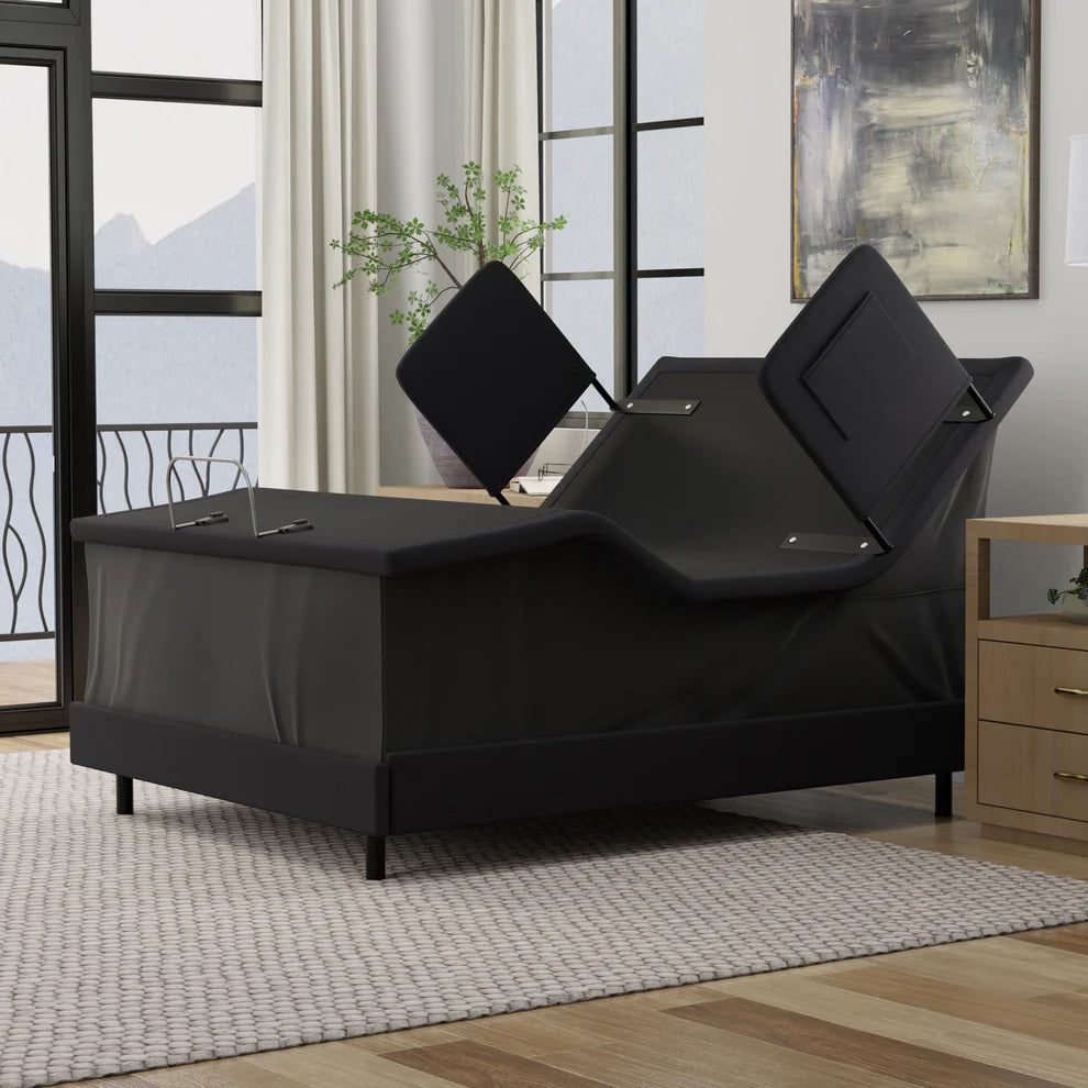 ZZZEN Adjustable Bed Frame with Massage & Underbed Lighting - High/Low Height & Tilt Function for Ultimate Comfort | Perfect for Back Pain Relief, Reading & Relaxation in Bedroom
