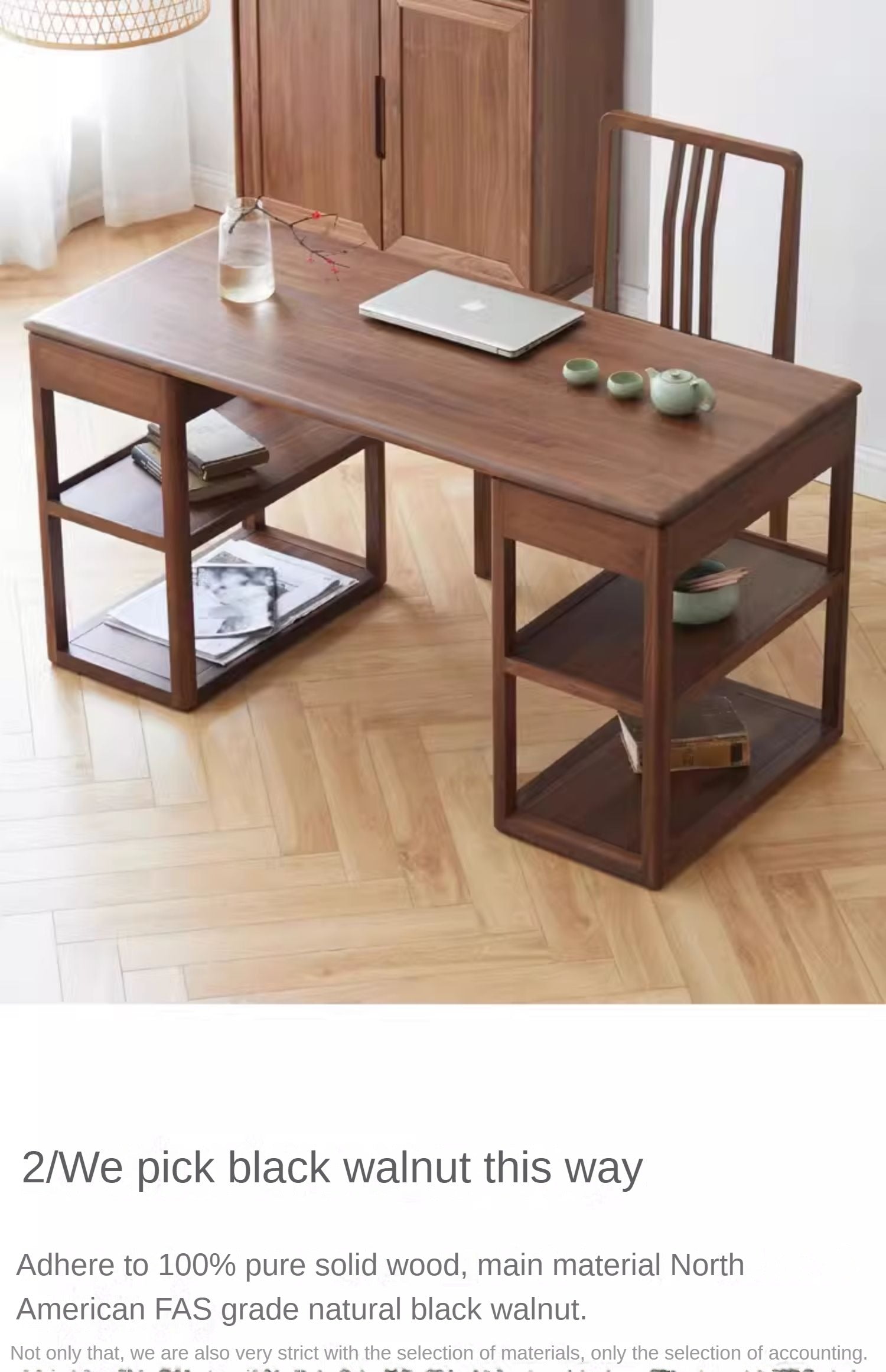 Premium Black Walnut Solid Wood Modern Study Desk - Handcrafted Writing Table for Home Office, Library & Workspace - Ergonomic Design for Comfortable Studying & Remote Work